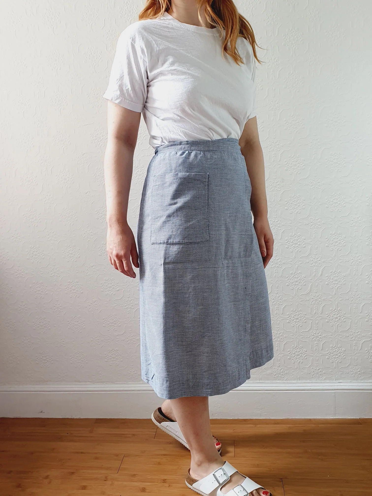 Vintage White & Blue Houndstooth Wrap Skirt with Pocket - XS/S - Image 7