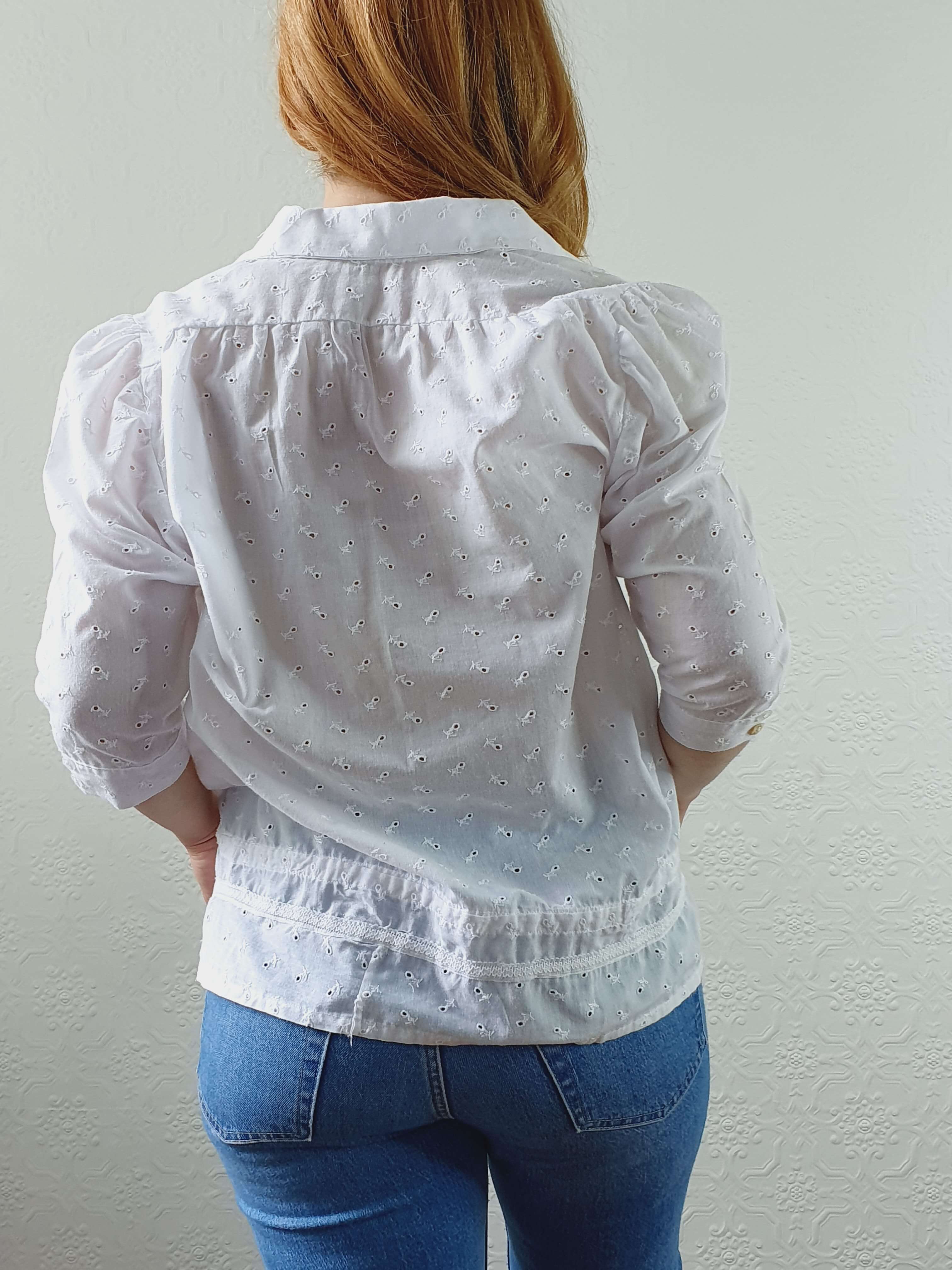 Vintage White Broderie Anglaise Half Sleeve Blouse - M - Image 7