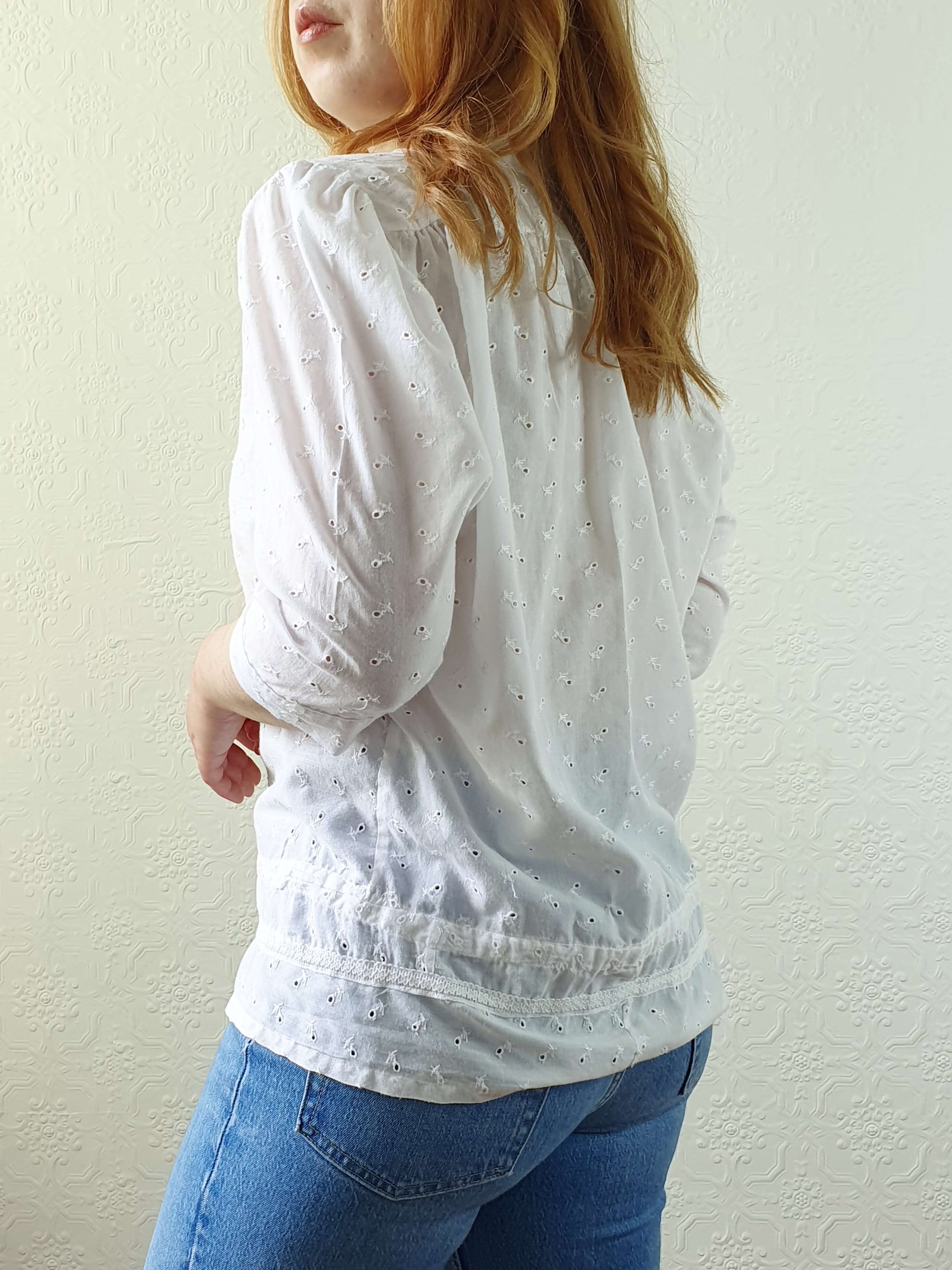 Vintage White Broderie Anglaise Half Sleeve Blouse - M - Image 8