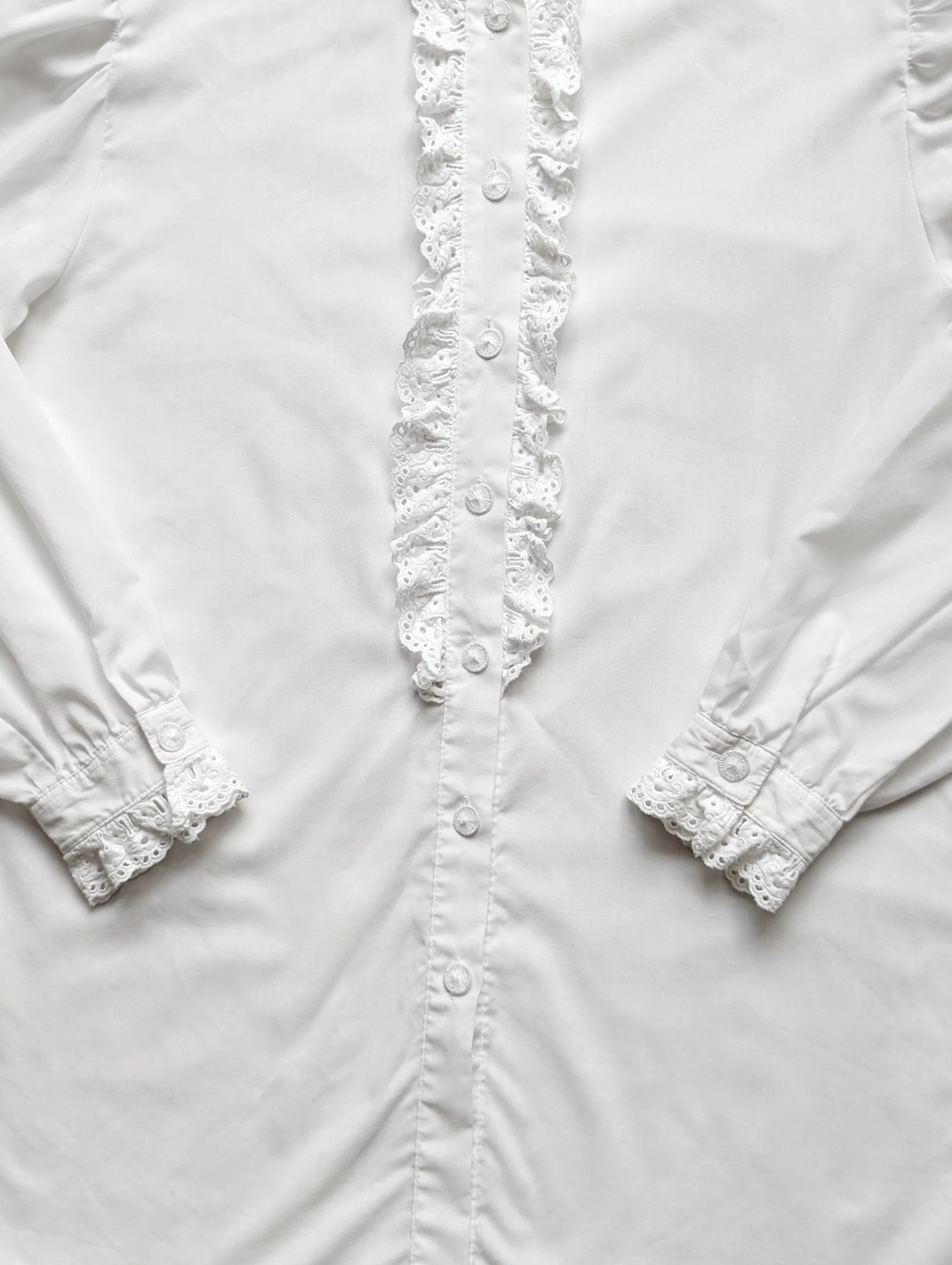Vintage White Button Up Blouse with Lace Detail - L - Image 3