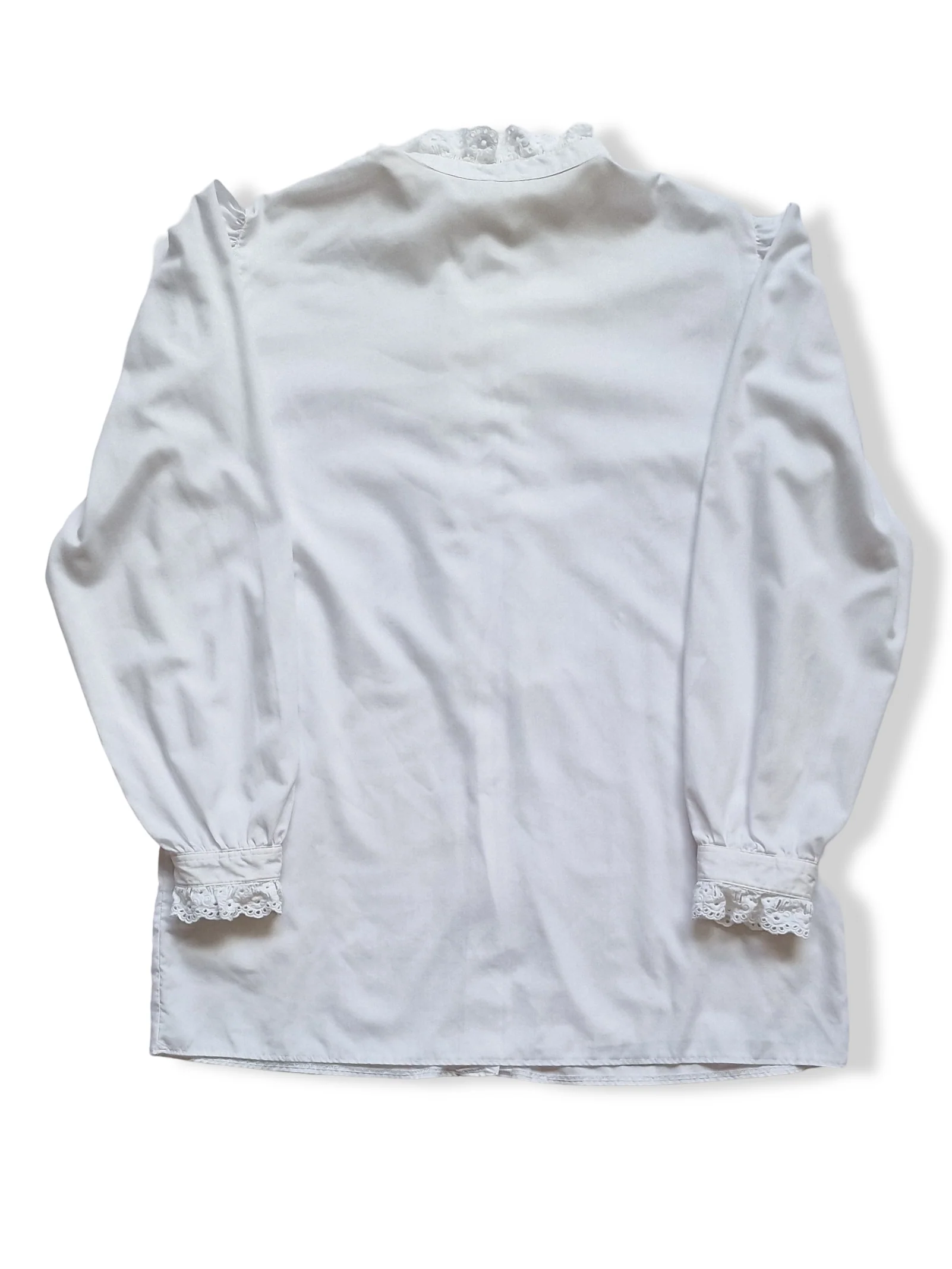 Vintage White Button Up Blouse with Lace Detail - L - Image 4