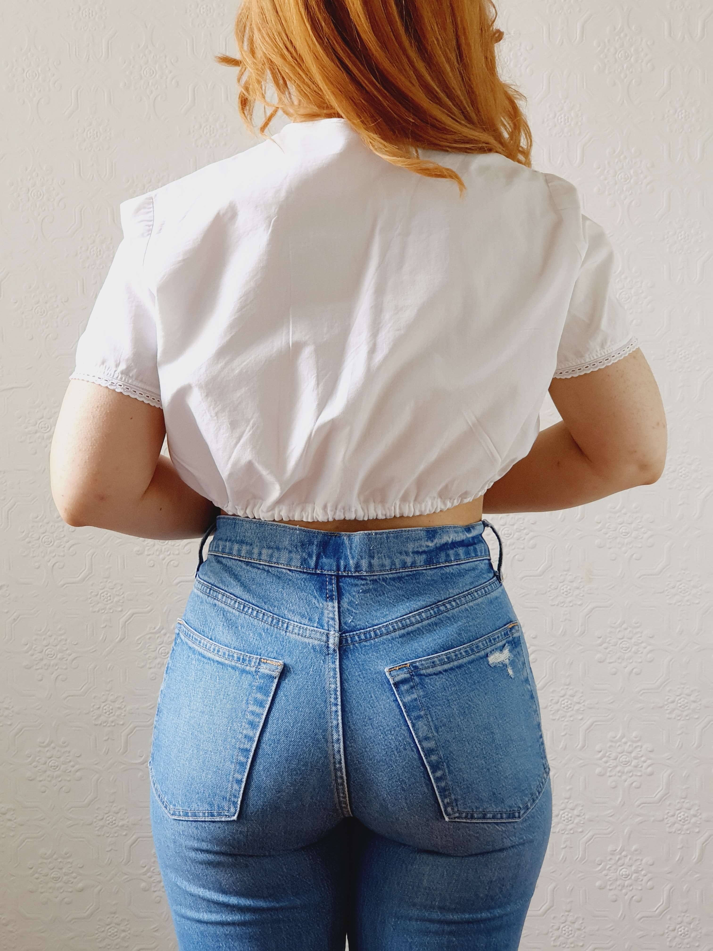 Vintage White Cotton Austrian Dirndl Cropped Top -S/M - Image 3
