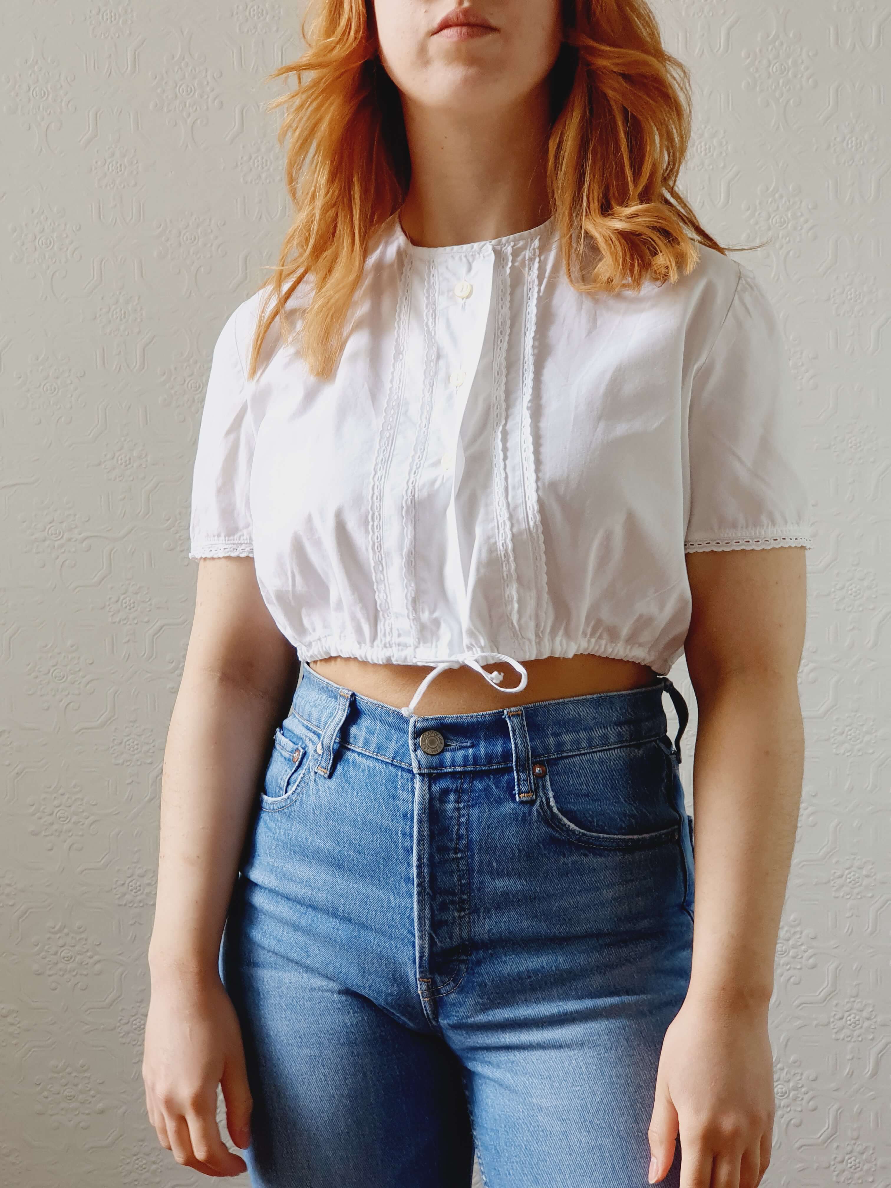 Vintage White Cotton Austrian Dirndl Cropped Top -S/M - Image 5