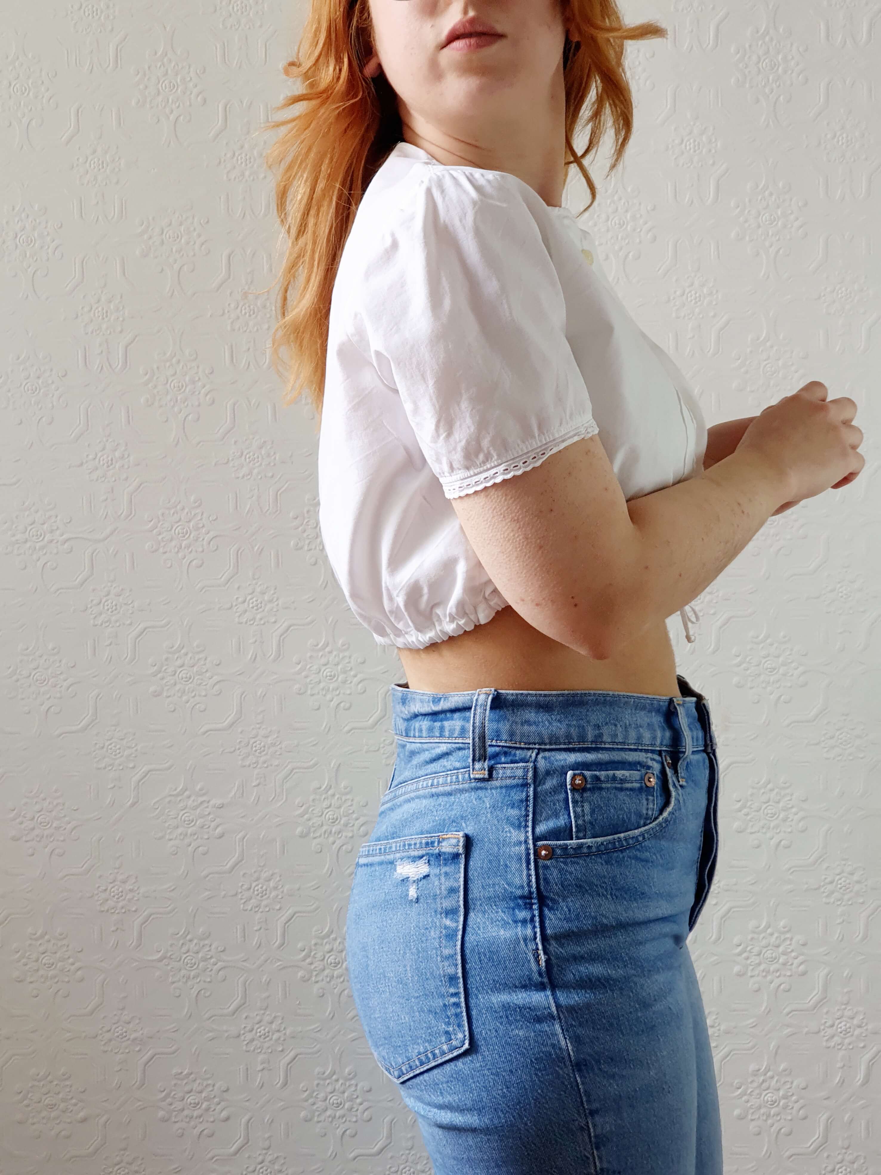 Vintage White Cotton Austrian Dirndl Cropped Top -S/M - Image 6