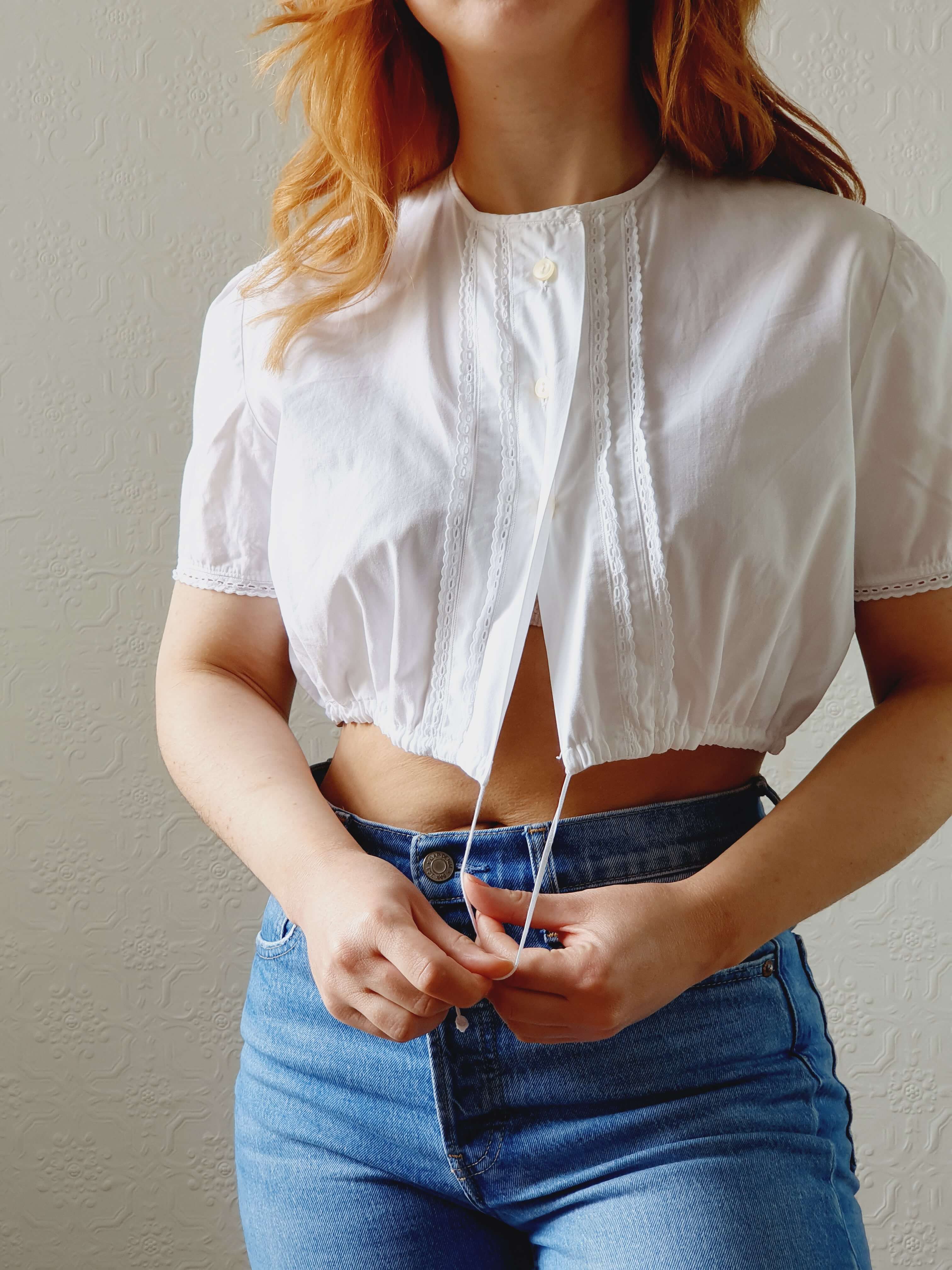 Vintage White Cotton Austrian Dirndl Cropped Top -S/M - Image 8