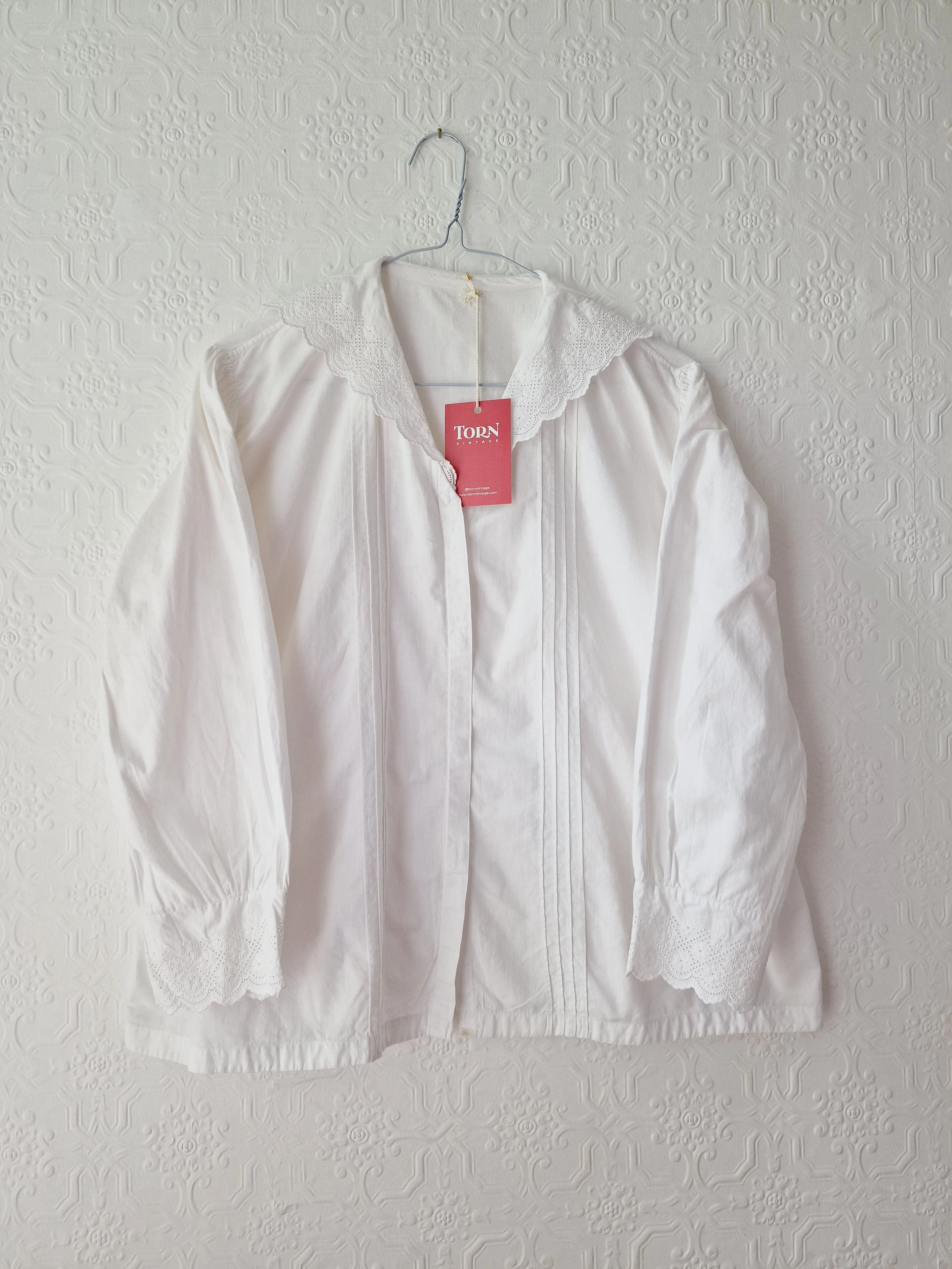 Vintage White Cotton Broderie Anglaise 7/8 Sleeve Blouse - M/L - Image 11
