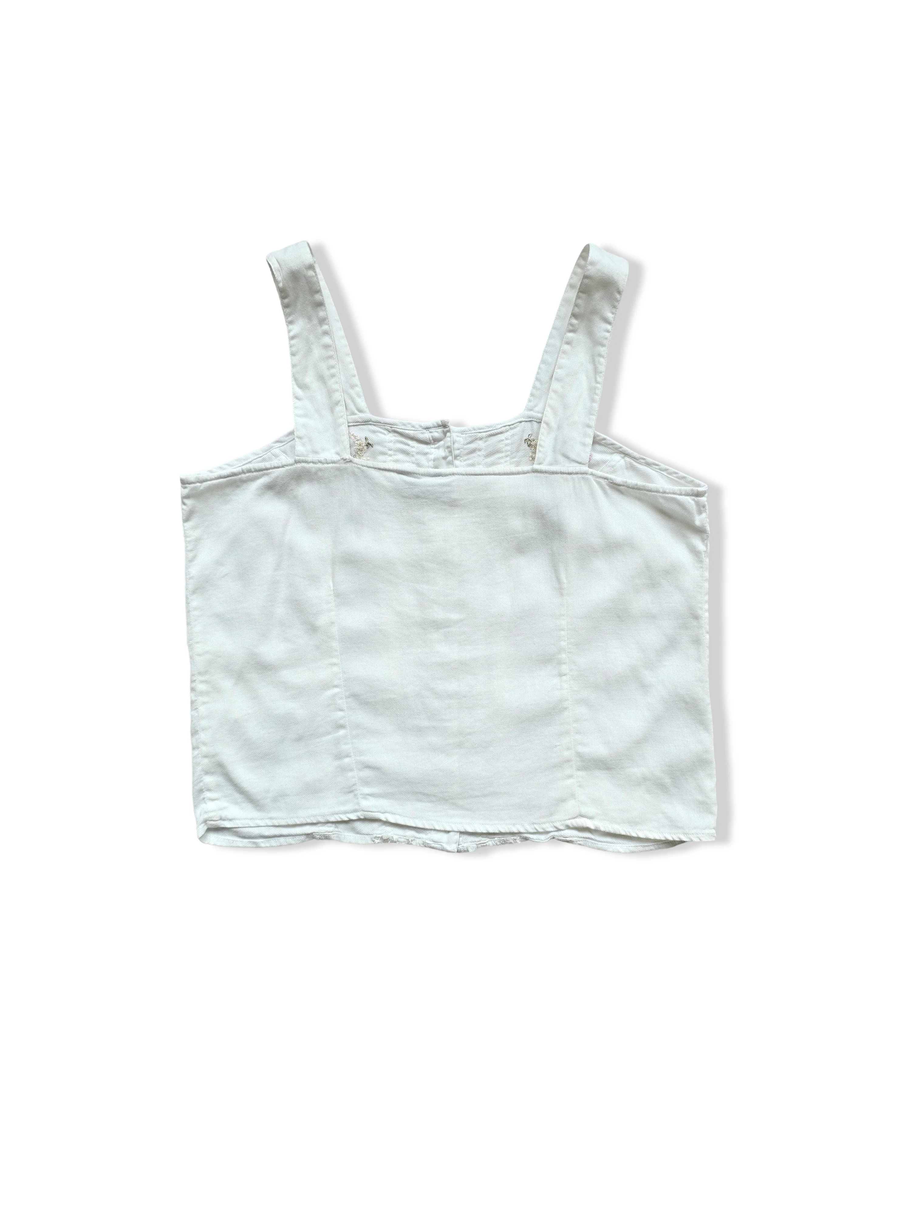Vintage White Cotton Button Up Cami Top - L - Image 3