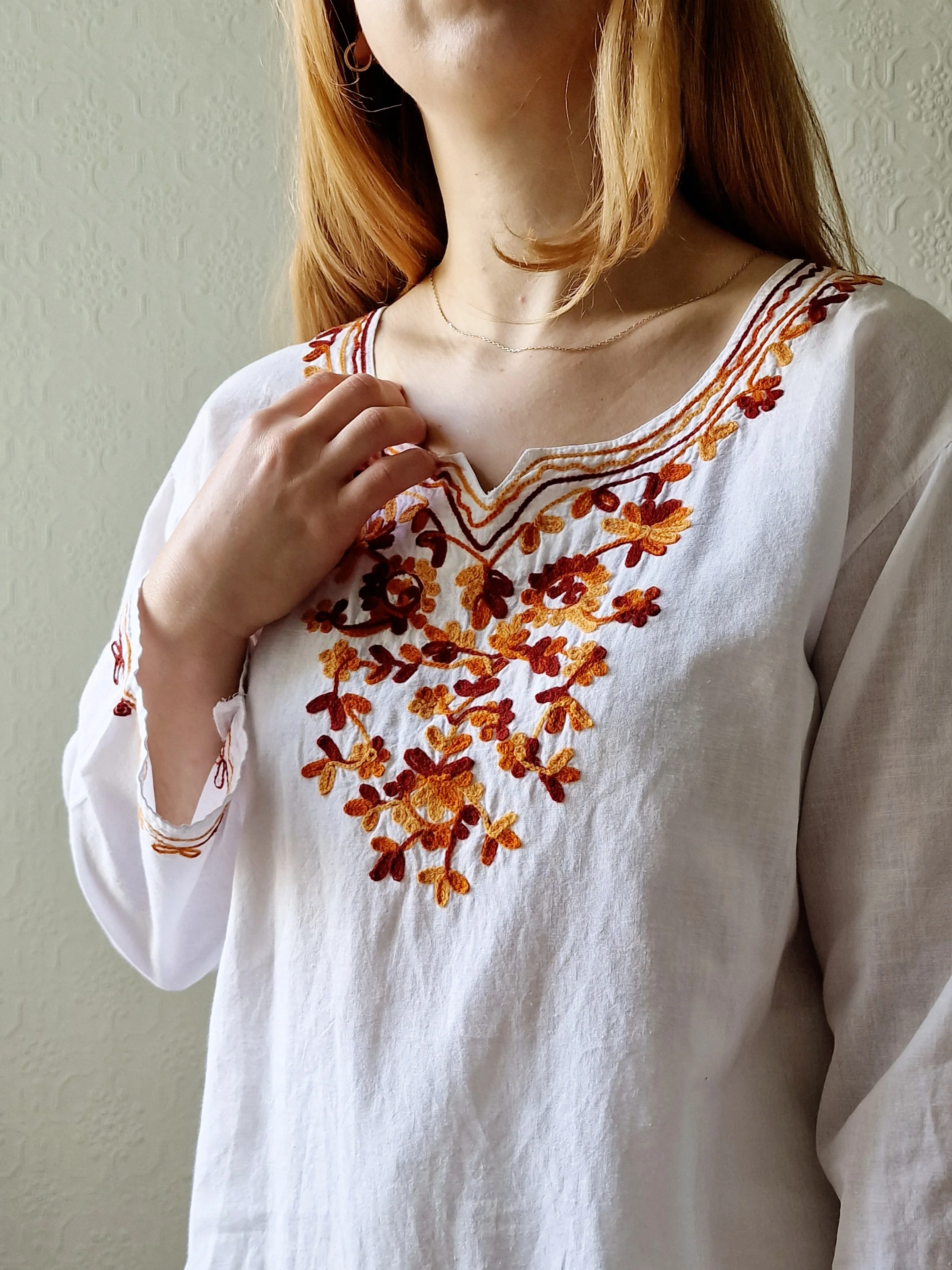 Vintage White Cotton Embroidered Folk Blouse - S - Image 2