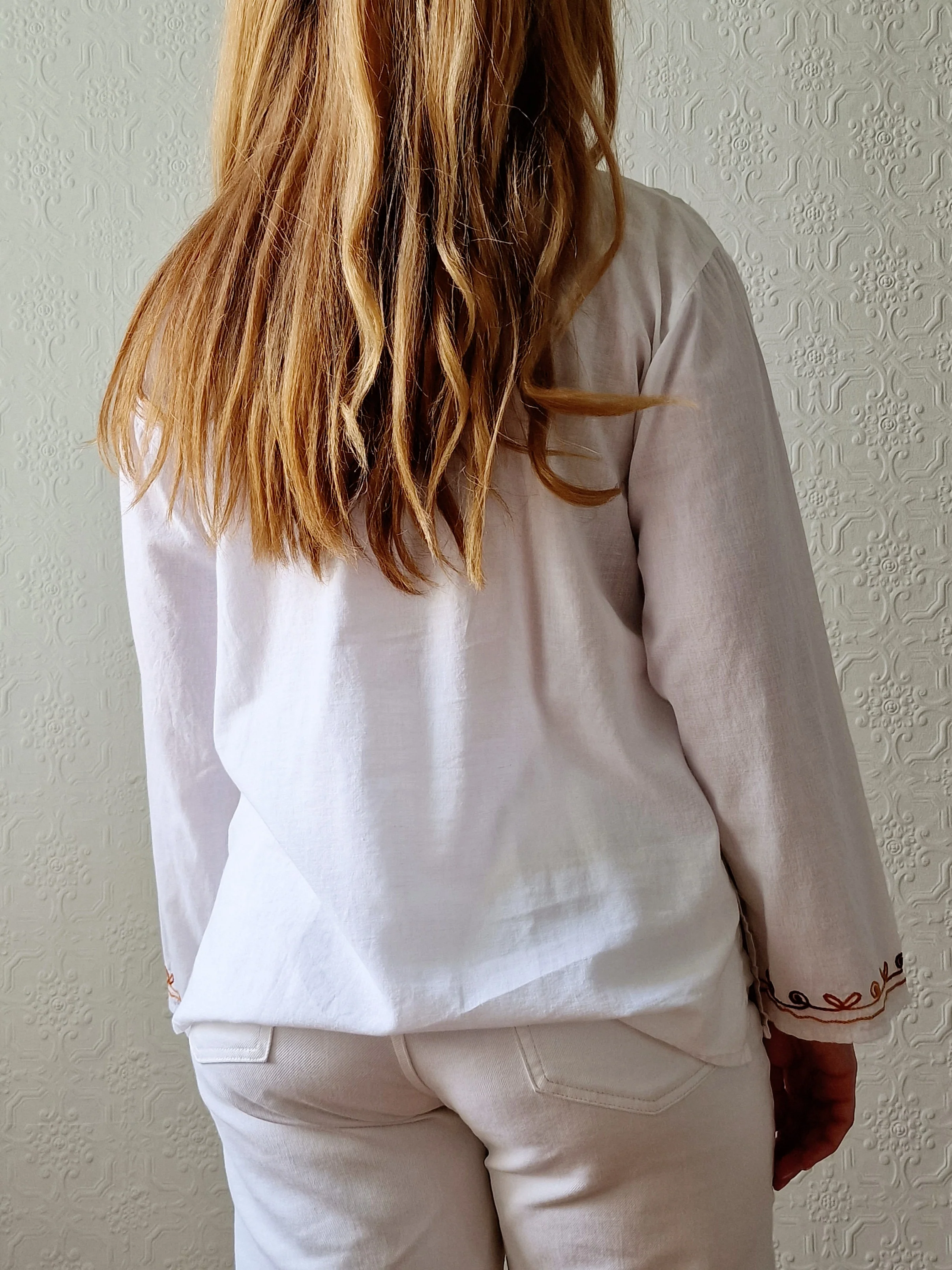 Vintage White Cotton Embroidered Folk Blouse - S - Image 5