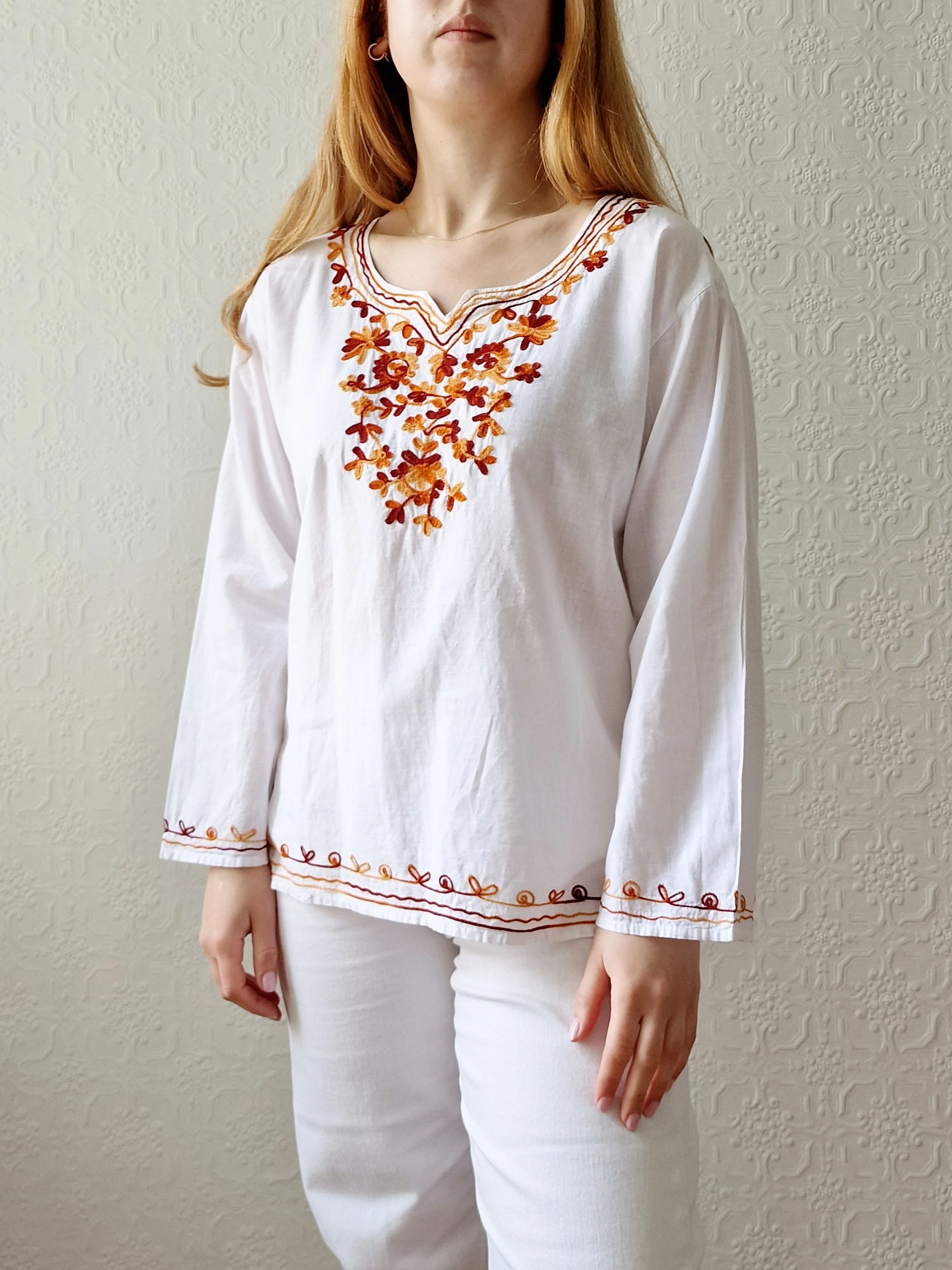 Vintage White Cotton Embroidered Folk Blouse - S - Image 6