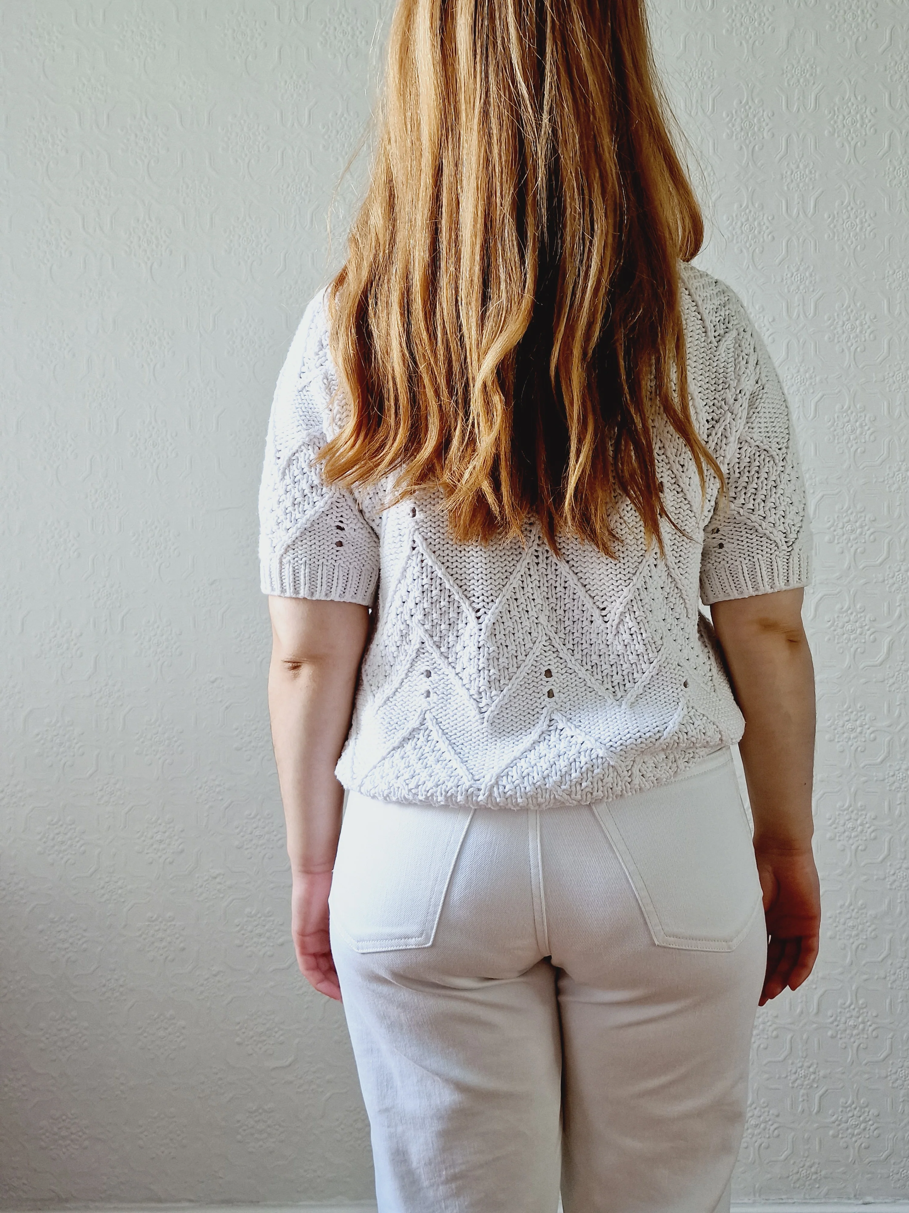 Vintage White Cotton Knitted Cardigan with Short Sleeves - M - Image 2