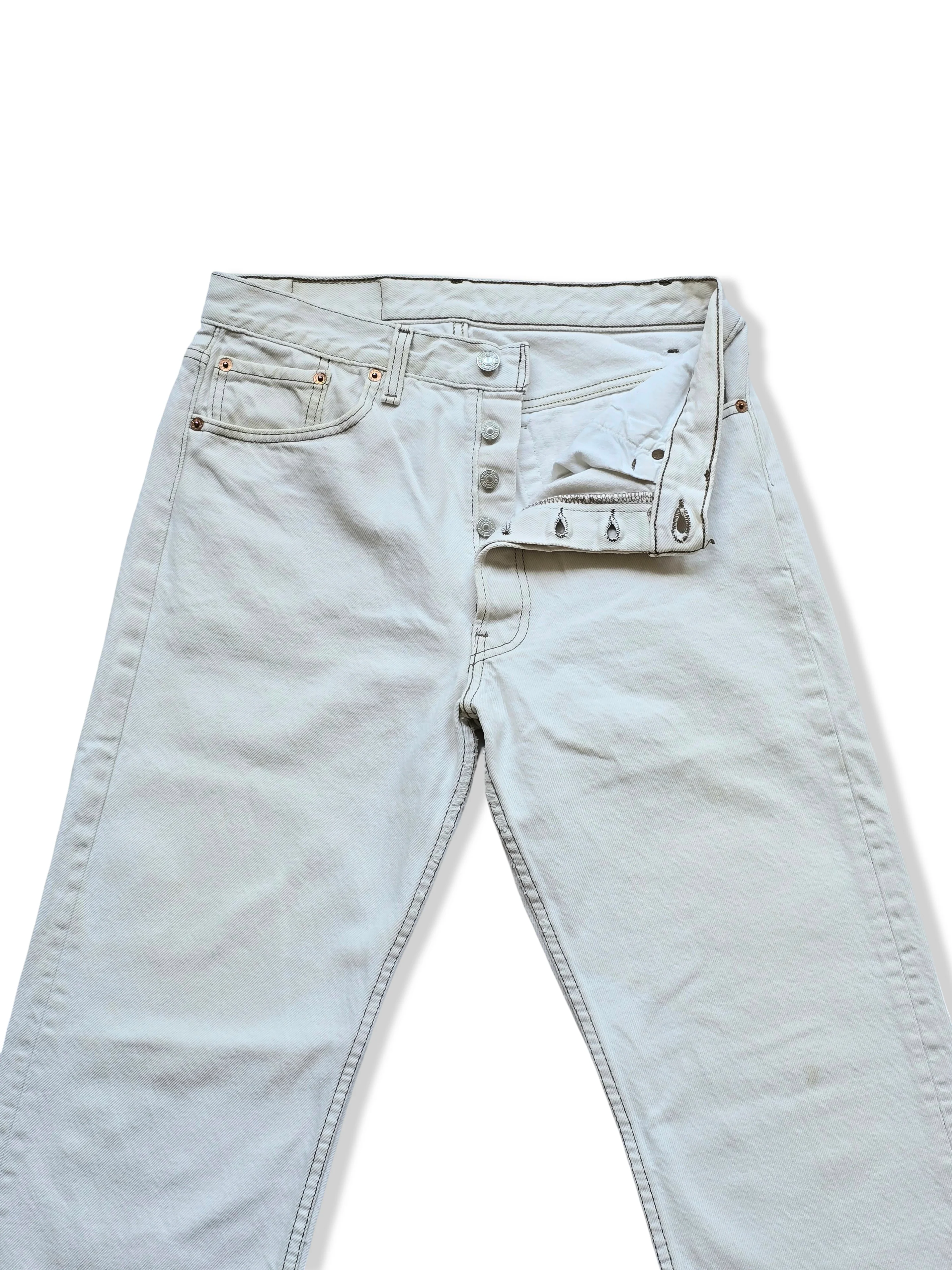 Vintage White Levis 501 Straight Leg Jeans - W29 L29 - Image 3