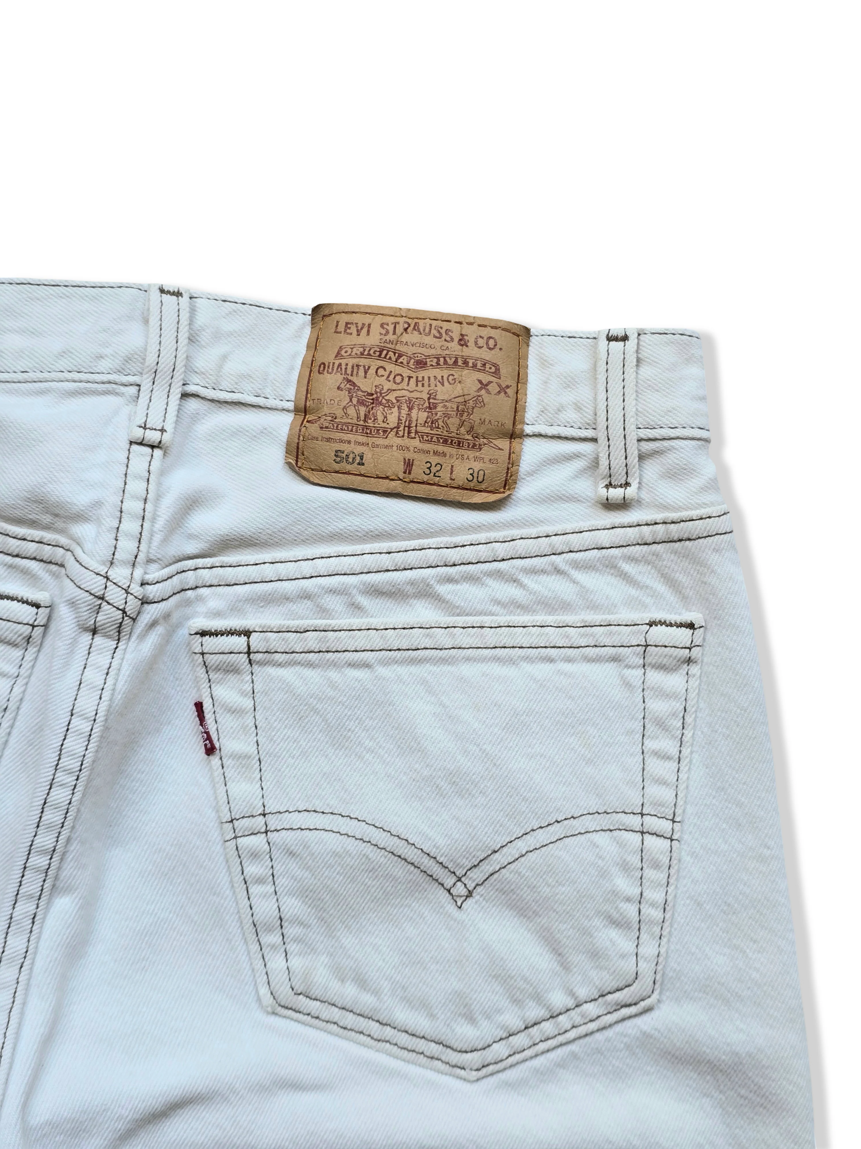 Vintage White Levis 501 Straight Leg Jeans - W29 L29 - Image 4