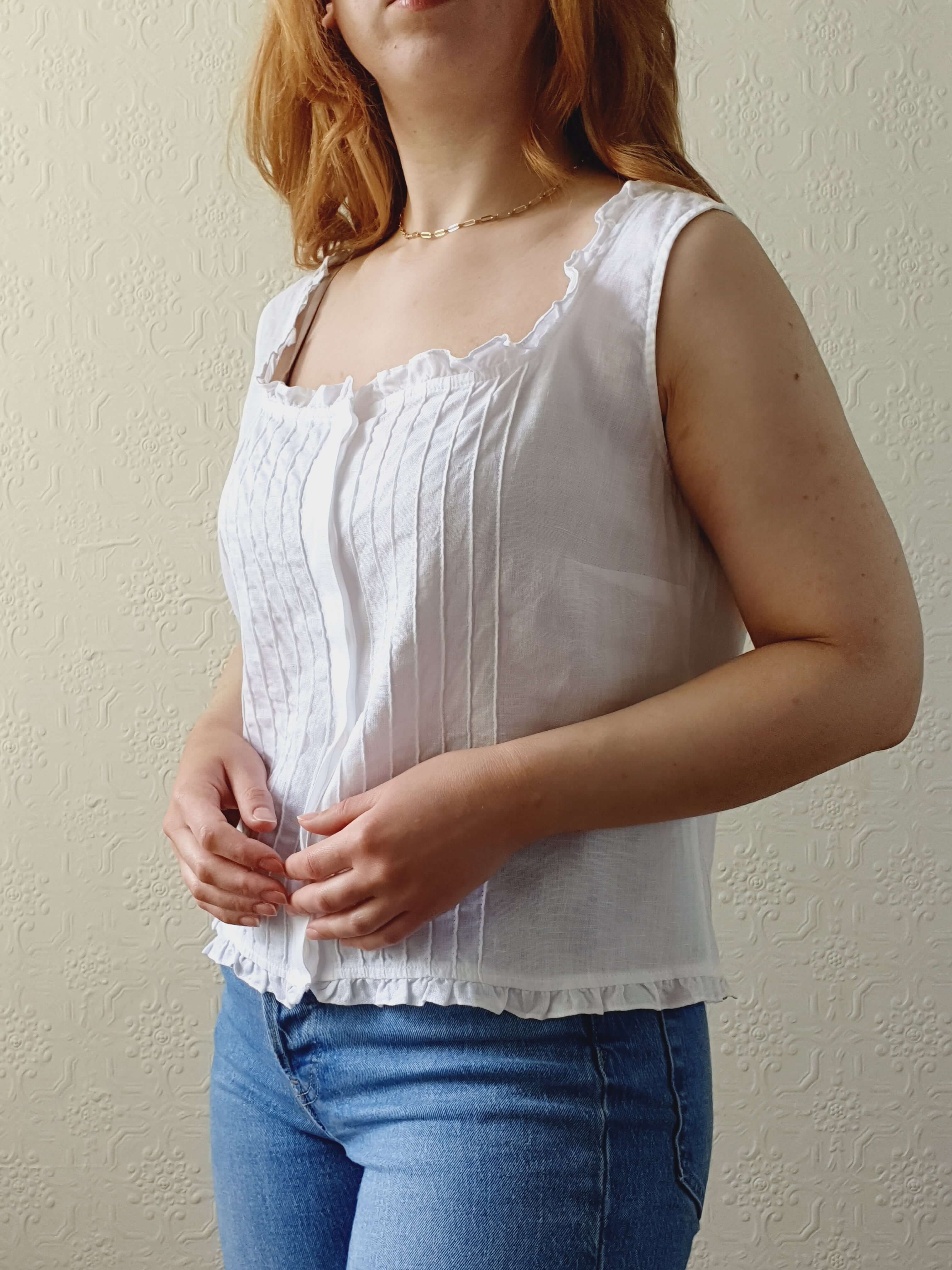 Vintage White Linen Sleeveless Top with Square Neckline - M/L - Image 4