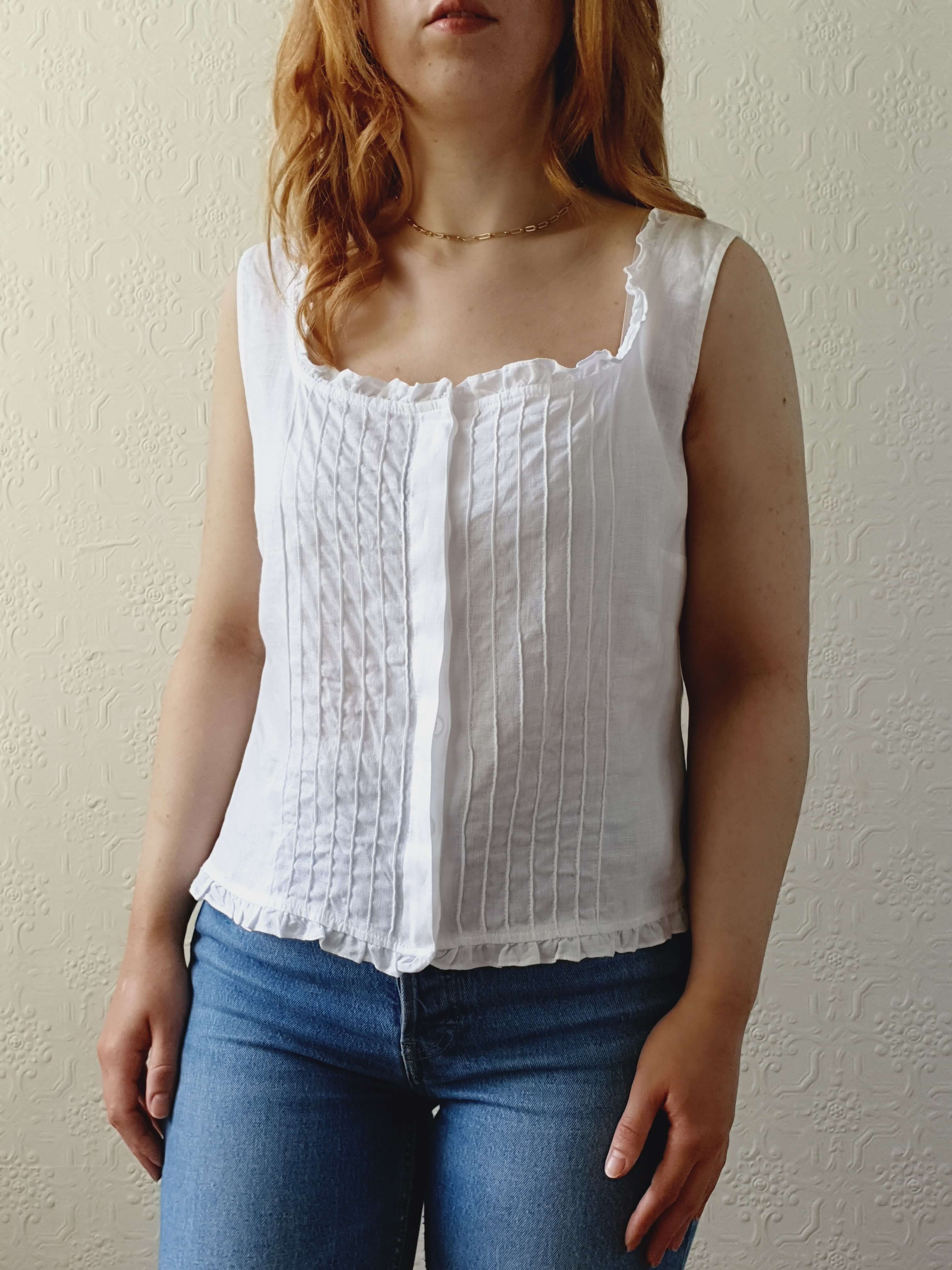 Vintage White Linen Sleeveless Top with Square Neckline - M/L - Image 7