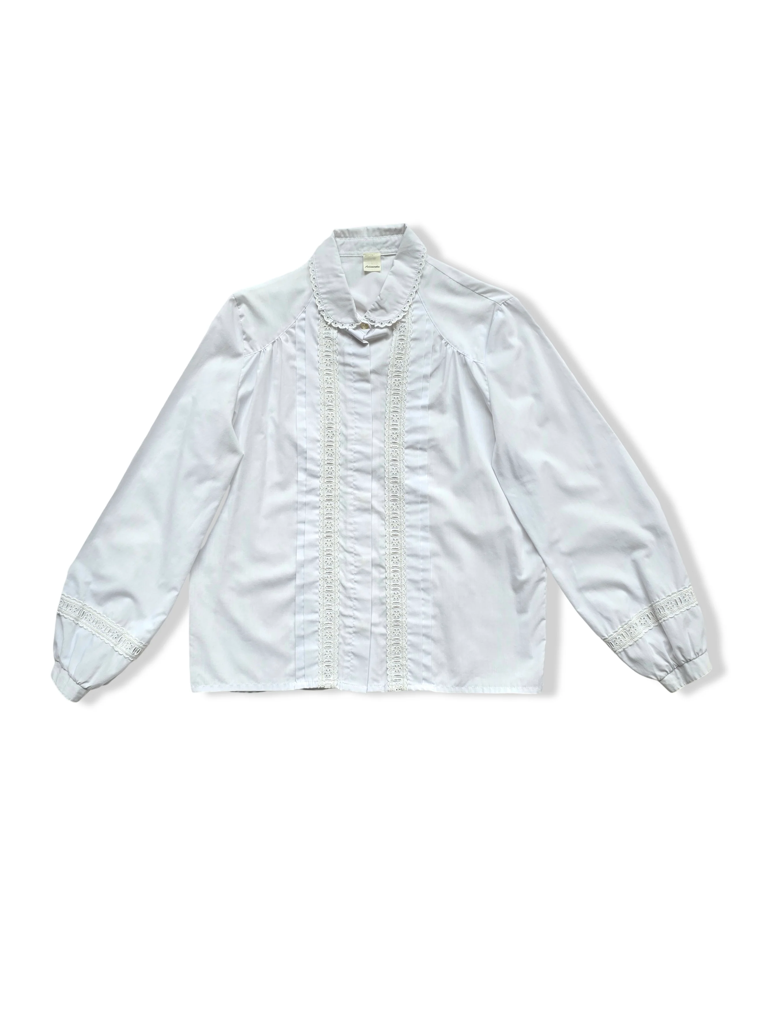Vintage White Long Sleeve Blouse With Lace Detail - M