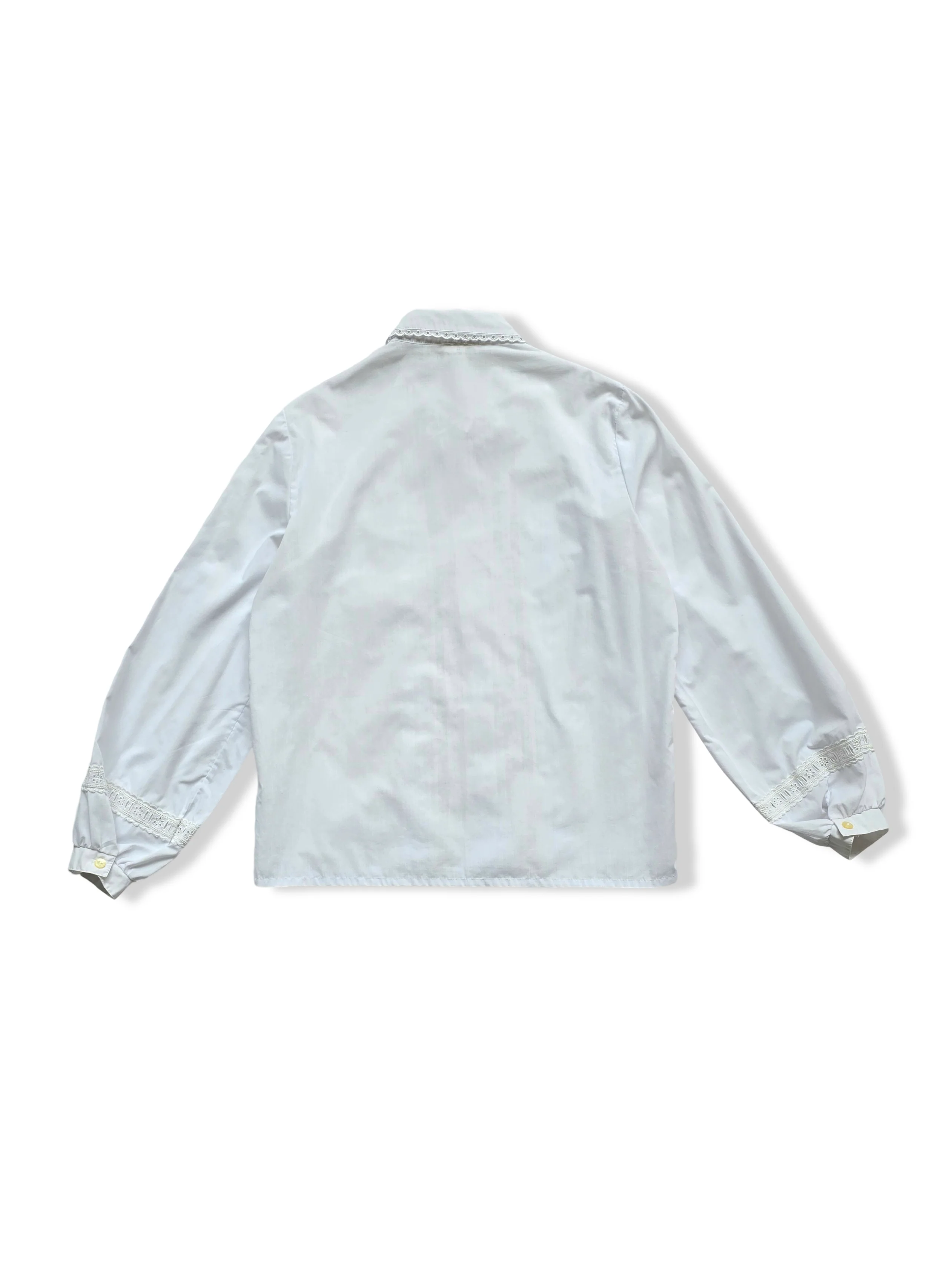 Vintage White Long Sleeve Blouse With Lace Detail - M - Image 2