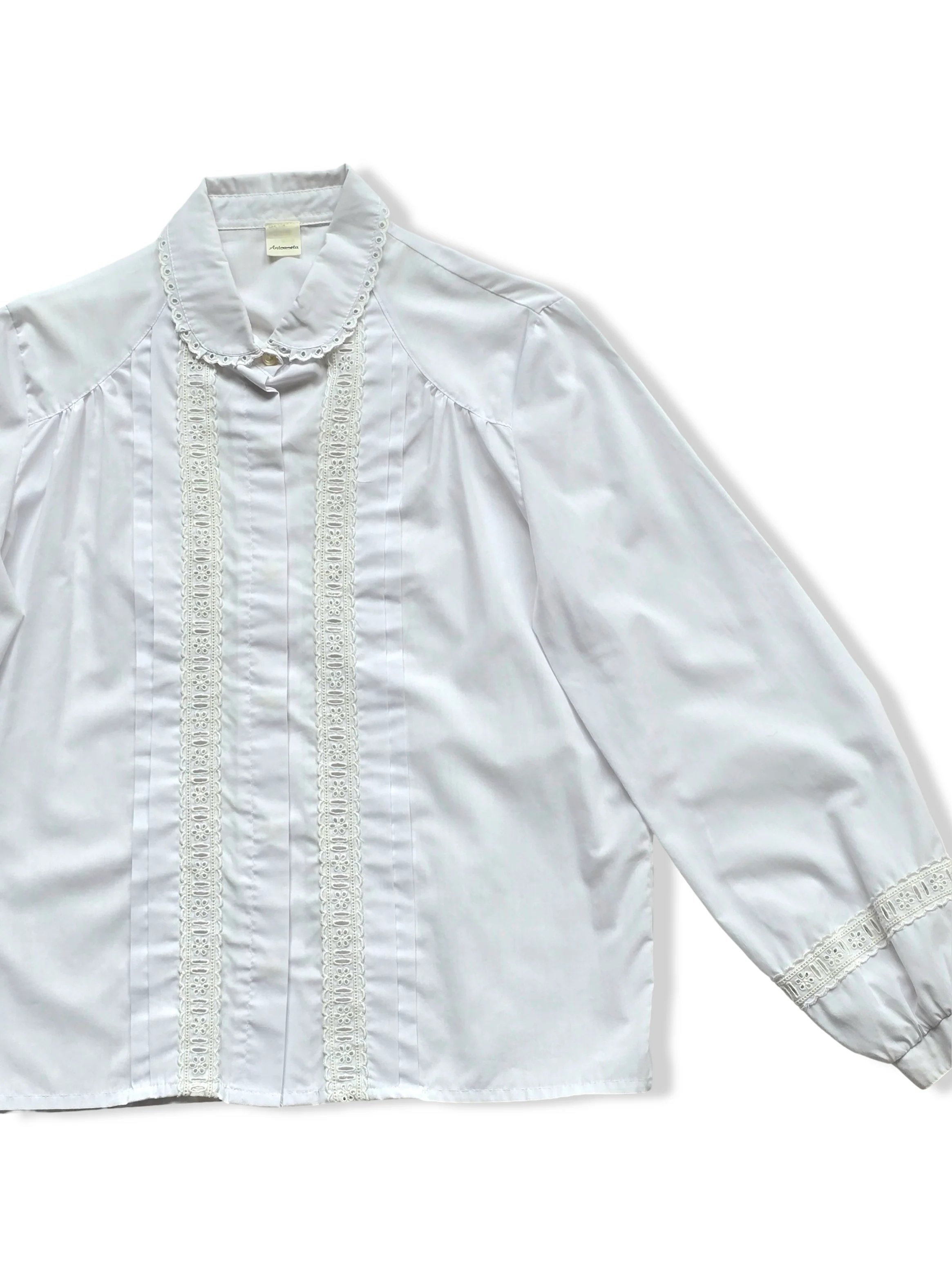 Vintage White Long Sleeve Blouse With Lace Detail - M - Image 3