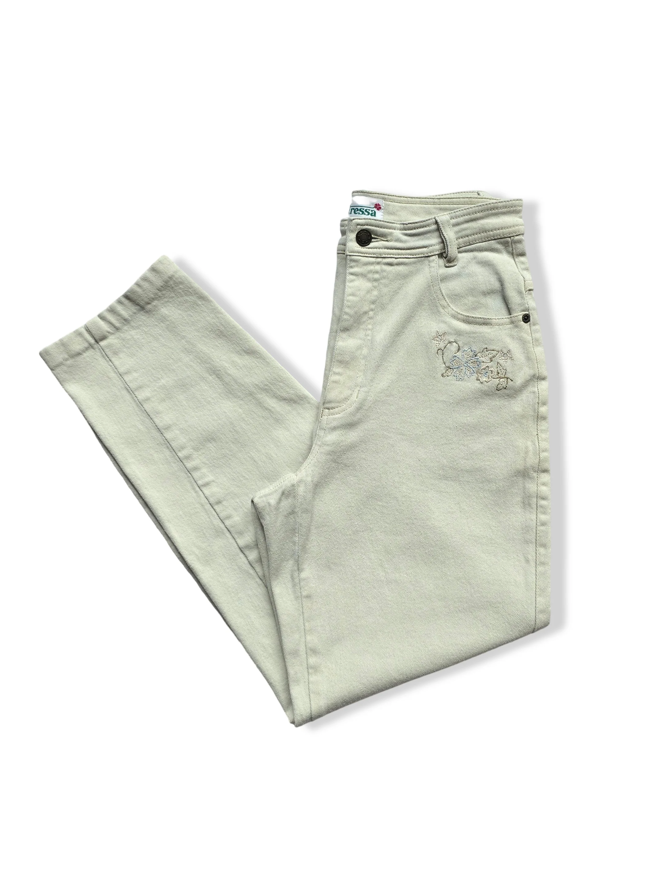 Vintage White Mom Jeans with Flower Embroidery - W27 L27
