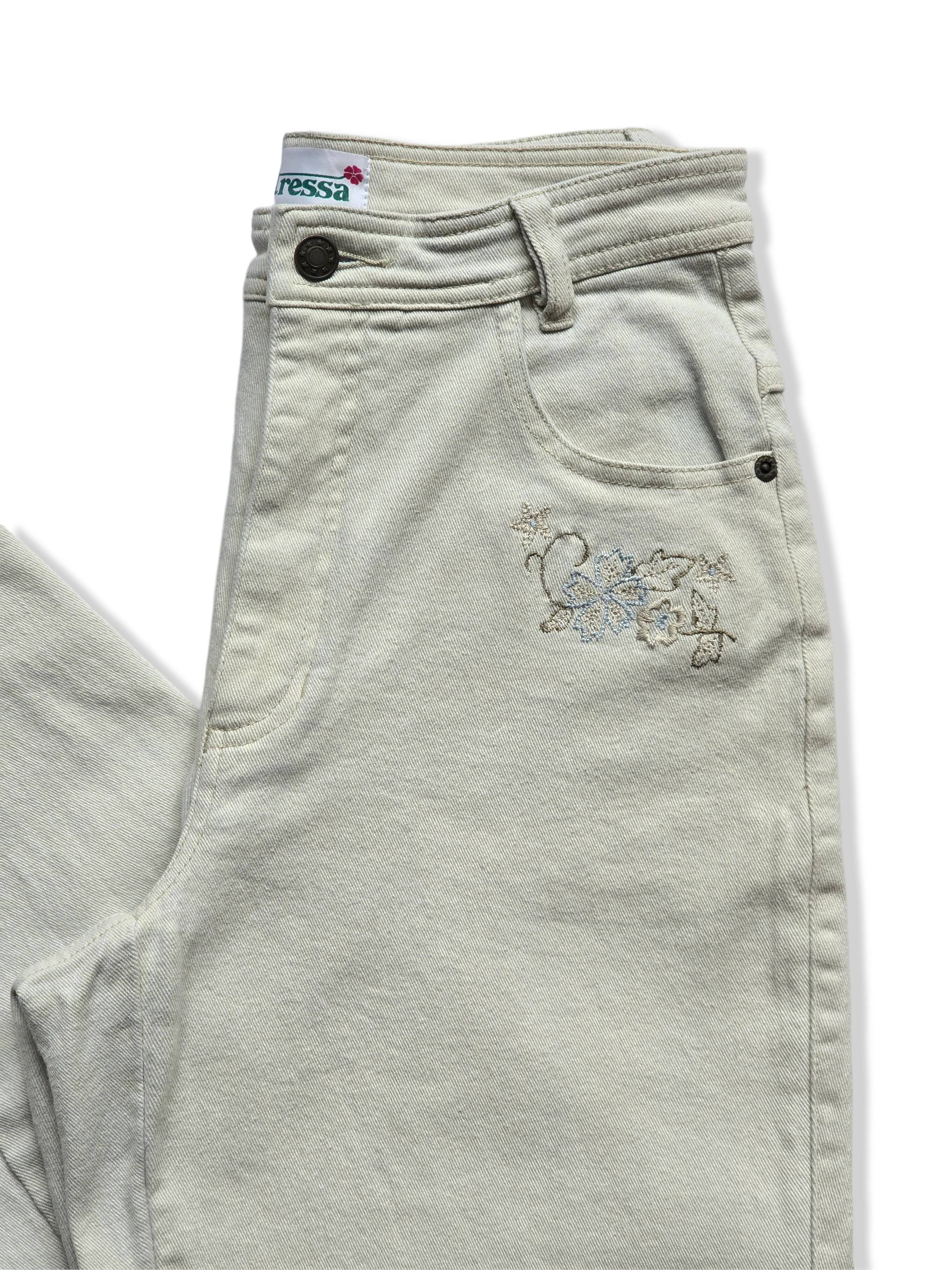 Vintage White Mom Jeans with Flower Embroidery - W27 L27 - Image 6