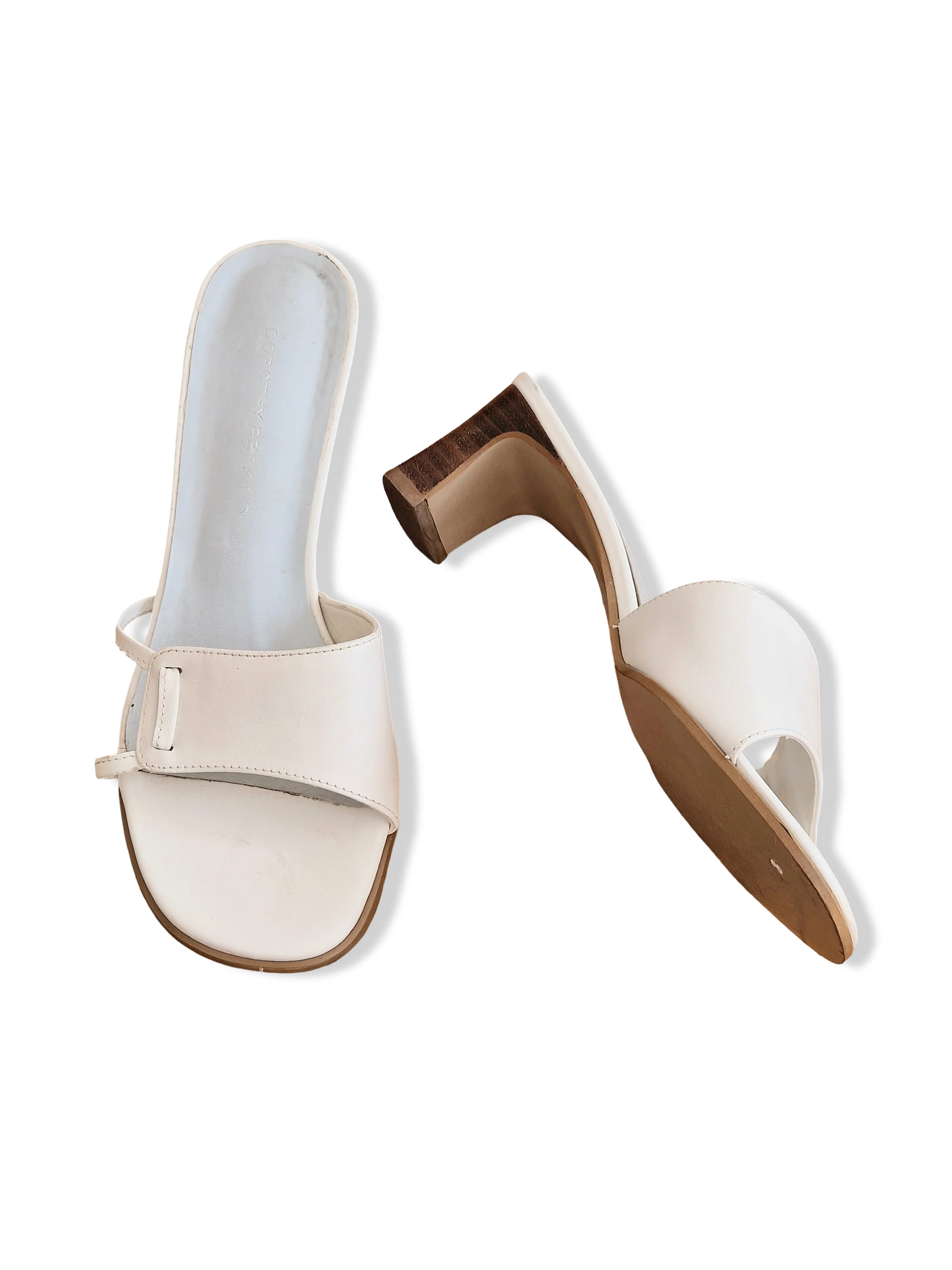 Vintage White Open-Toe Heeled Mules - UK5/EU38 - Image 2