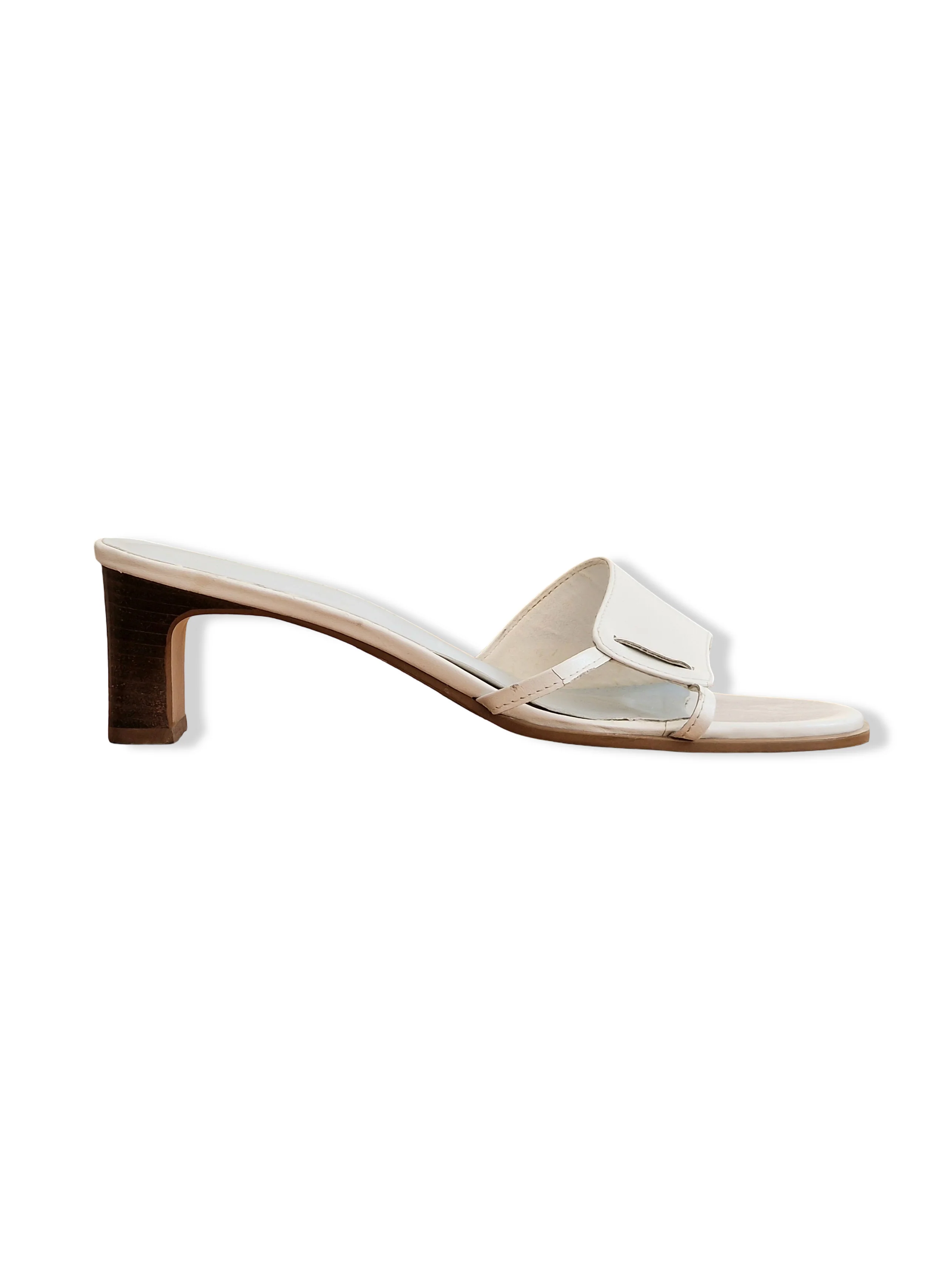 Vintage White Open-Toe Heeled Mules - UK5/EU38 - Image 3