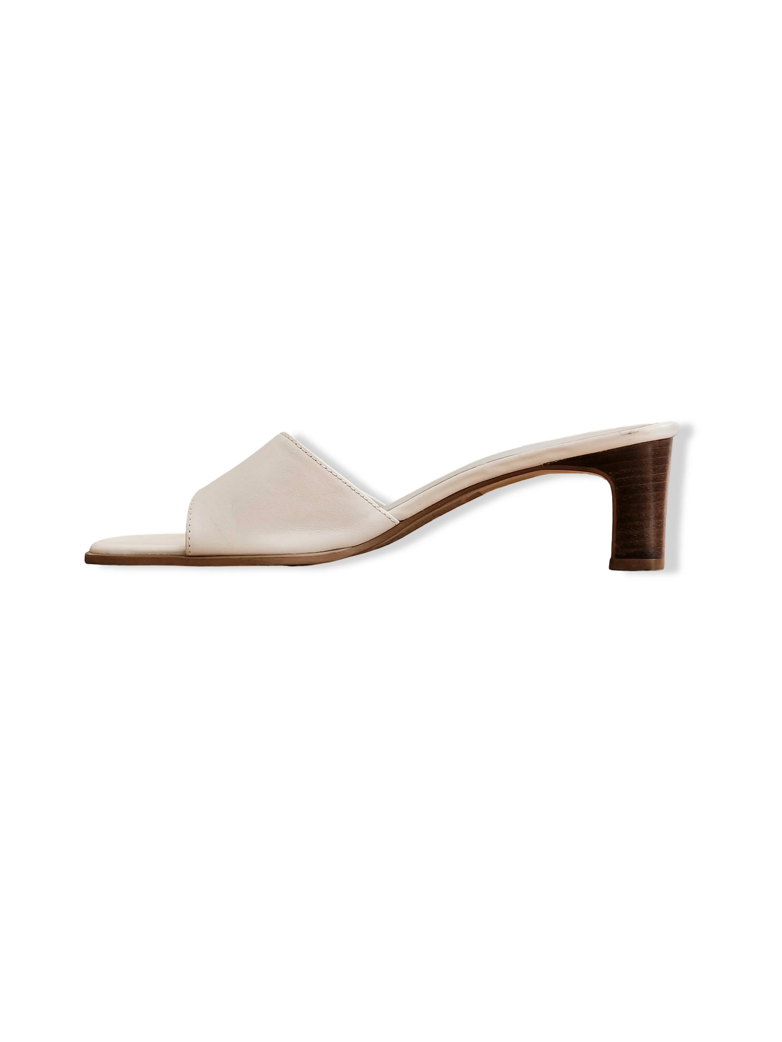 Vintage White Open-Toe Heeled Mules - UK5/EU38 - Image 4