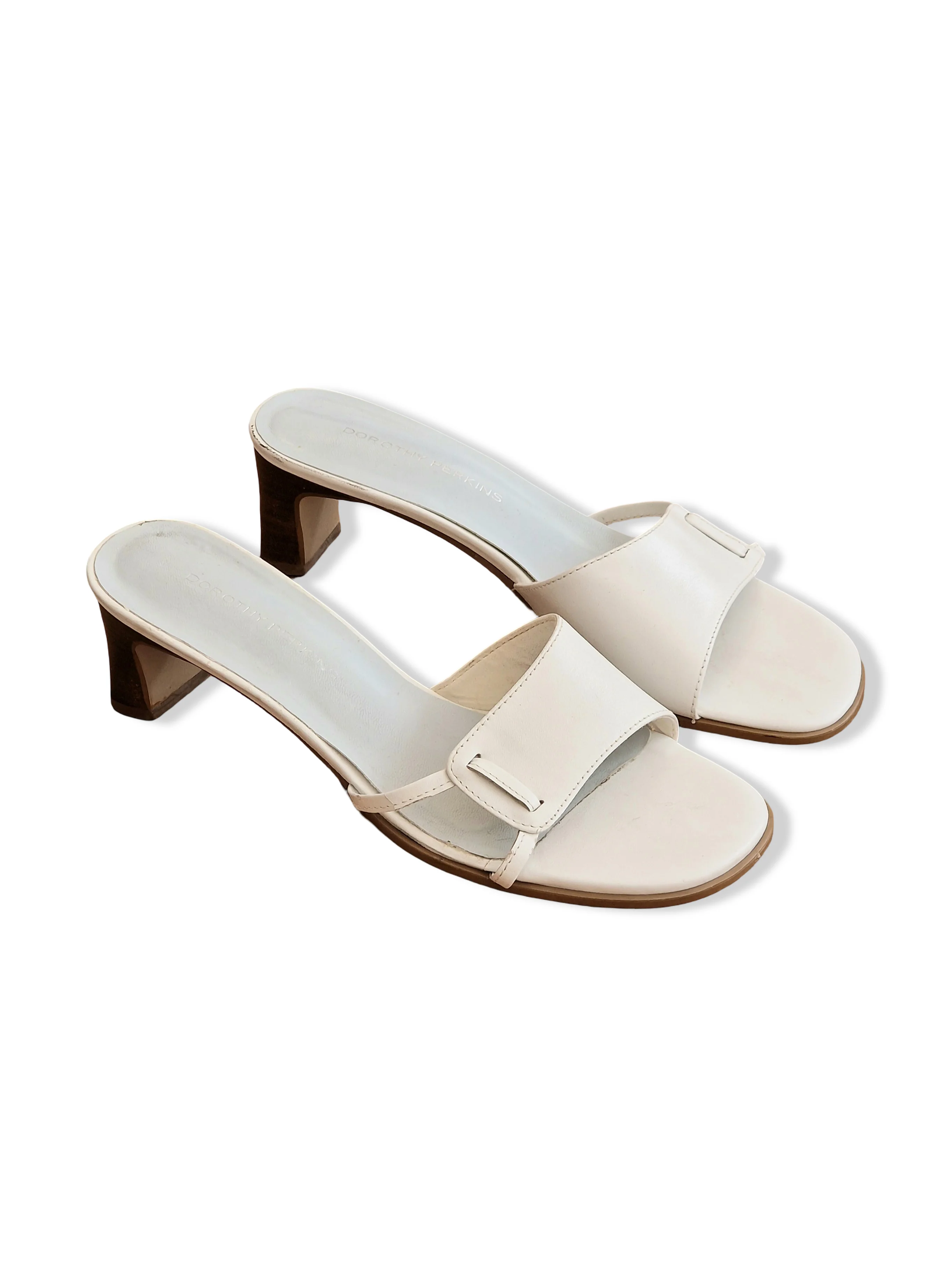 Vintage White Open-Toe Heeled Mules - UK5/EU38 - Image 5
