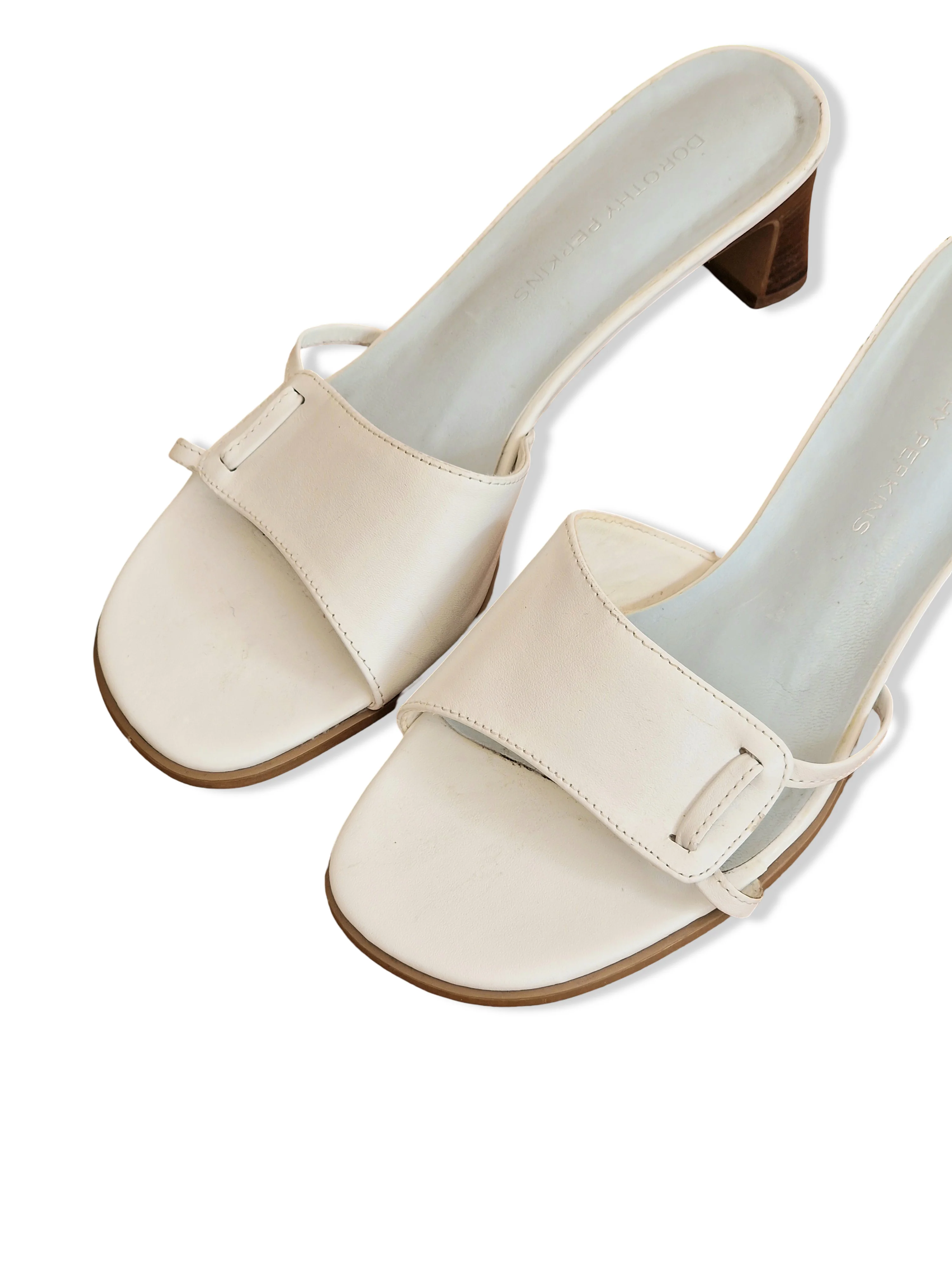 Vintage White Open-Toe Heeled Mules - UK5/EU38 - Image 9