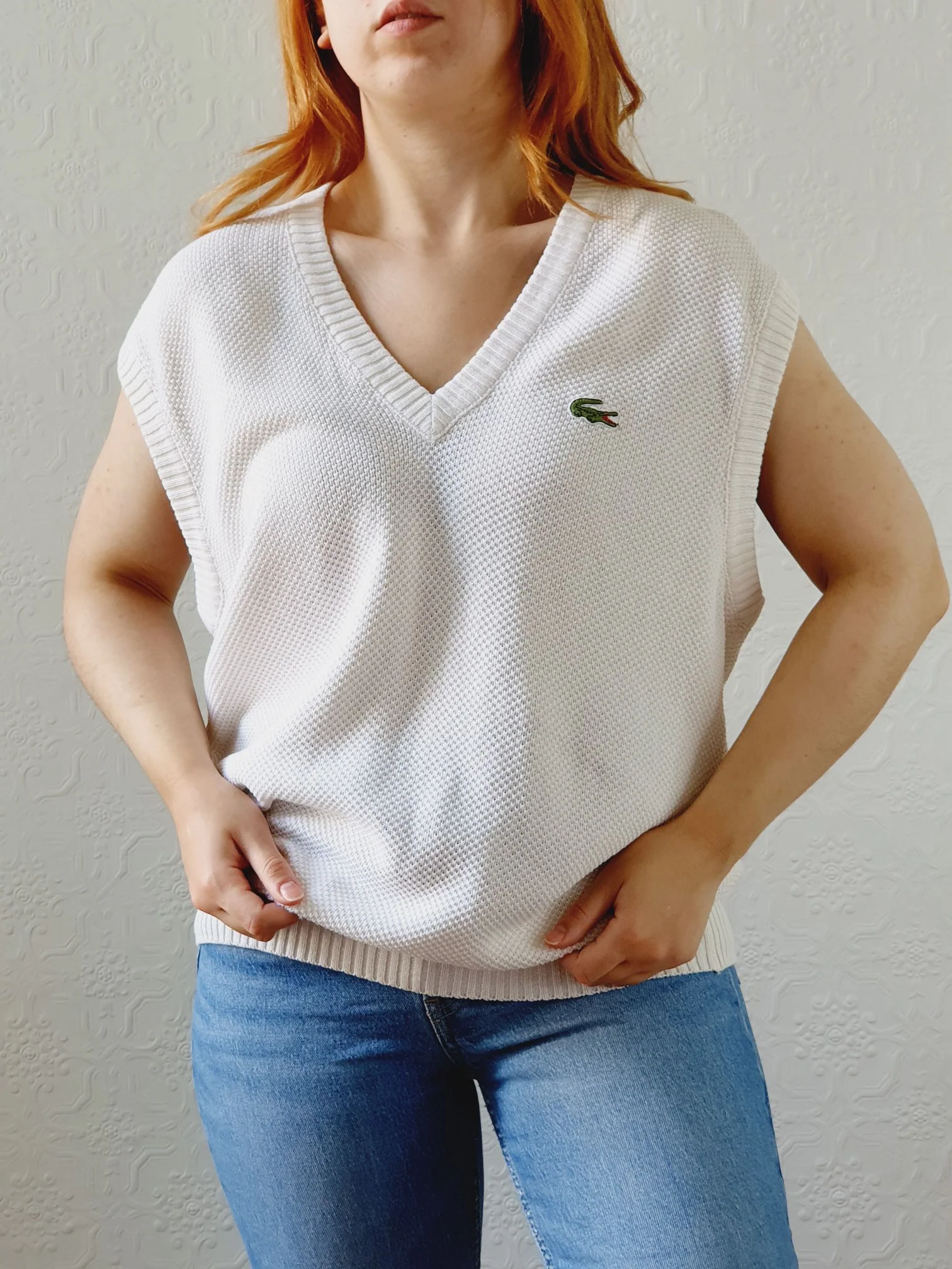 Vintage White V-Neck Vest by Lacoste - L - Image 2
