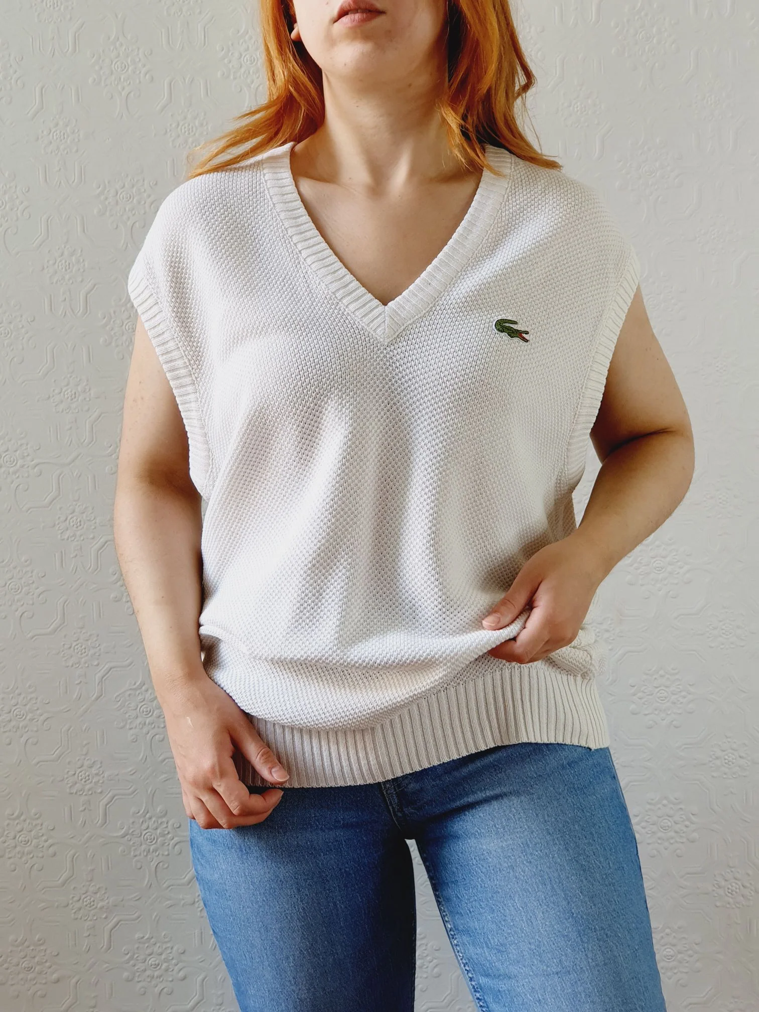 Vintage White V-Neck Vest by Lacoste - L - Image 3