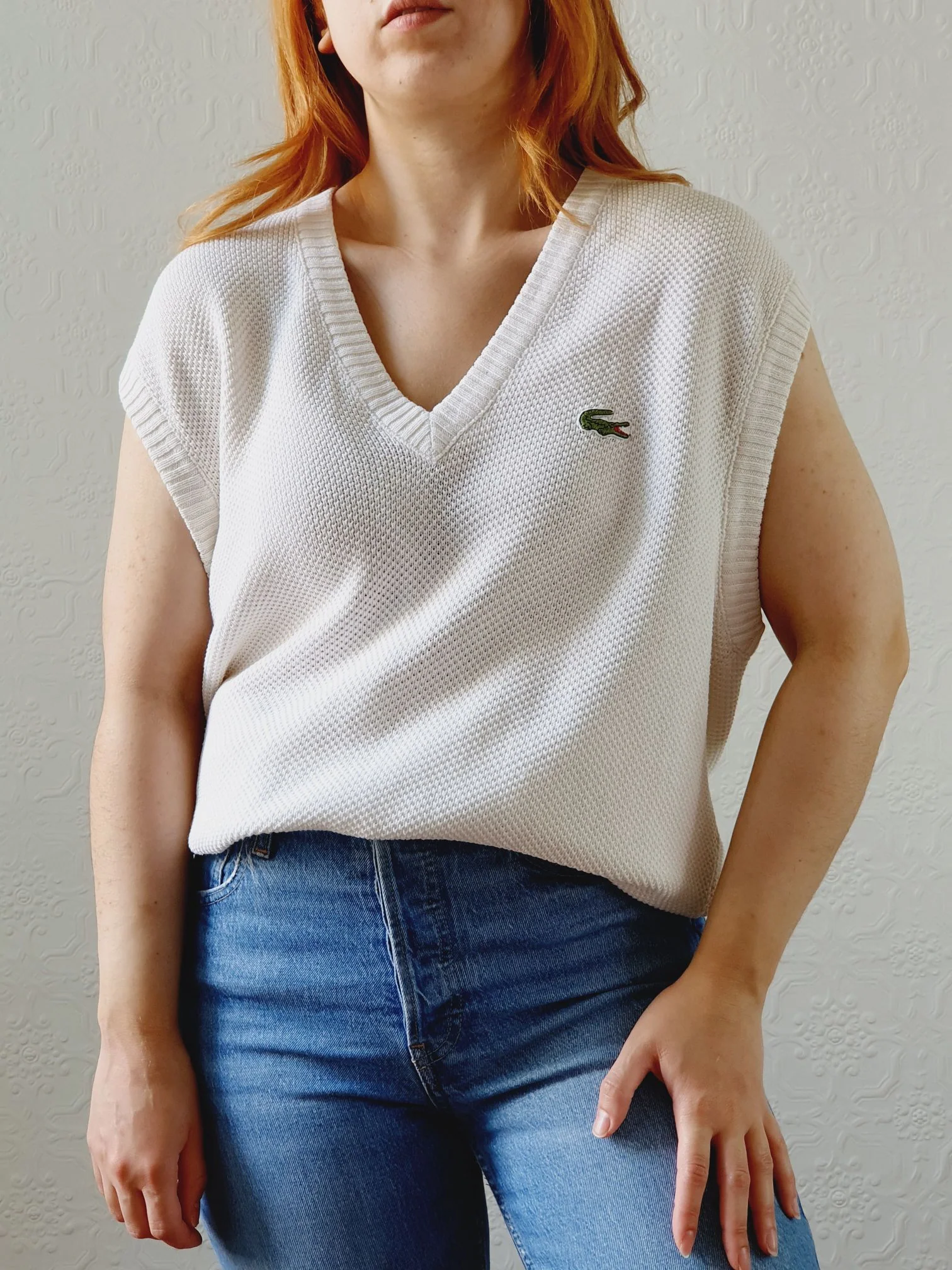 Vintage White V-Neck Vest by Lacoste - L - Image 4