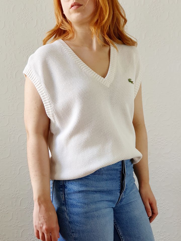 Vintage White V-Neck Vest by Lacoste - L - Image 7