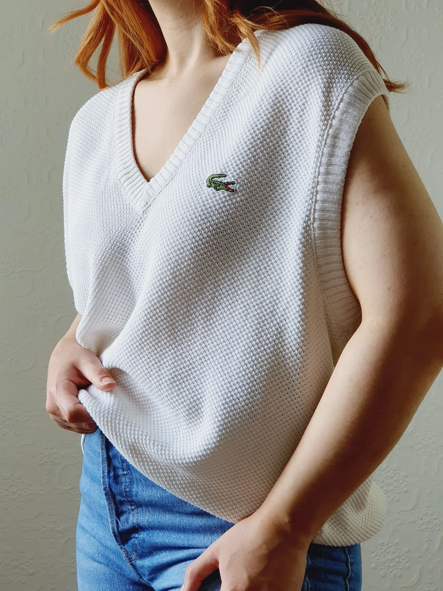 Vintage White V-Neck Vest by Lacoste - L - Image 8