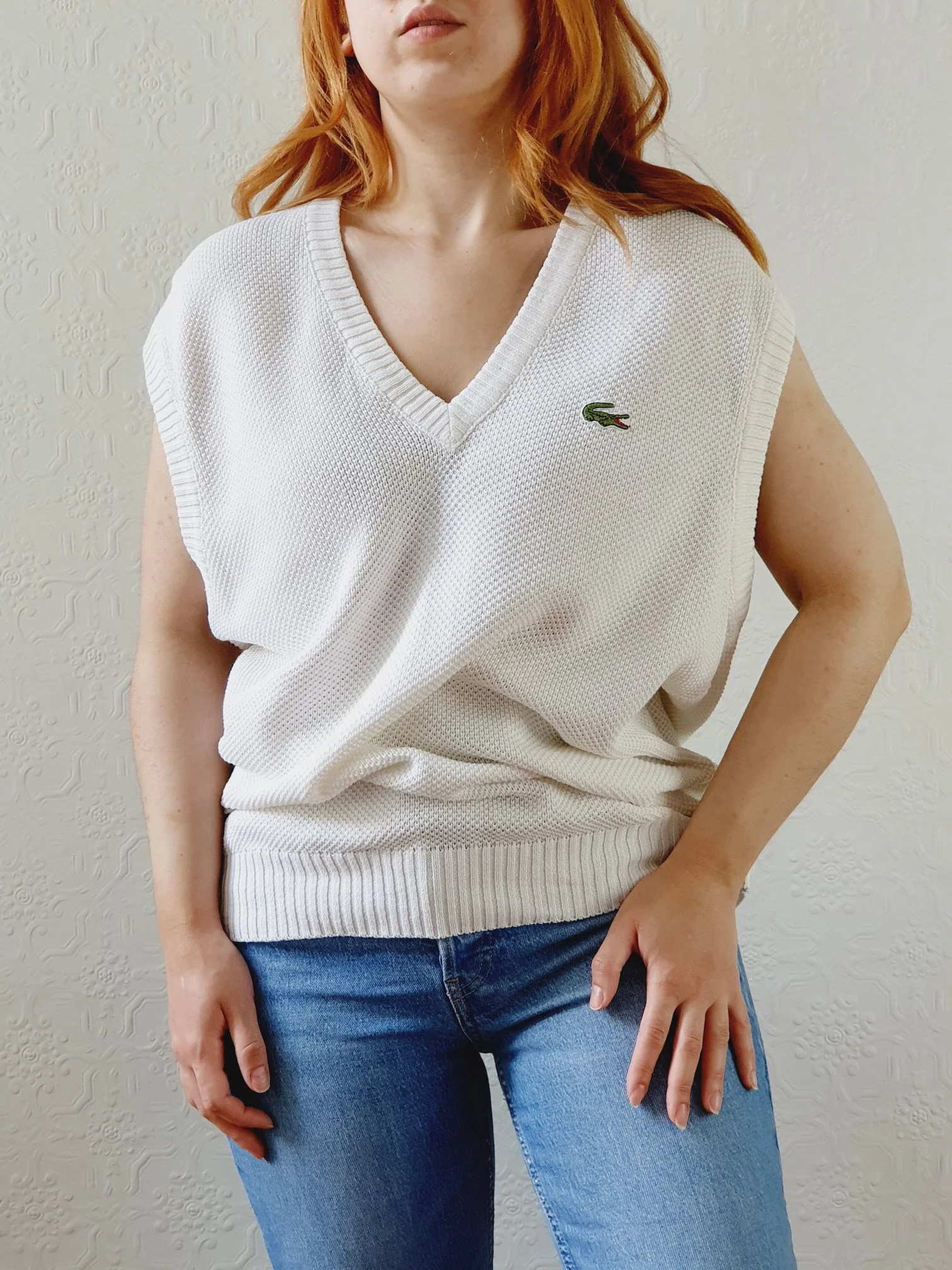 Vintage White V-Neck Vest by Lacoste - L - Image 9
