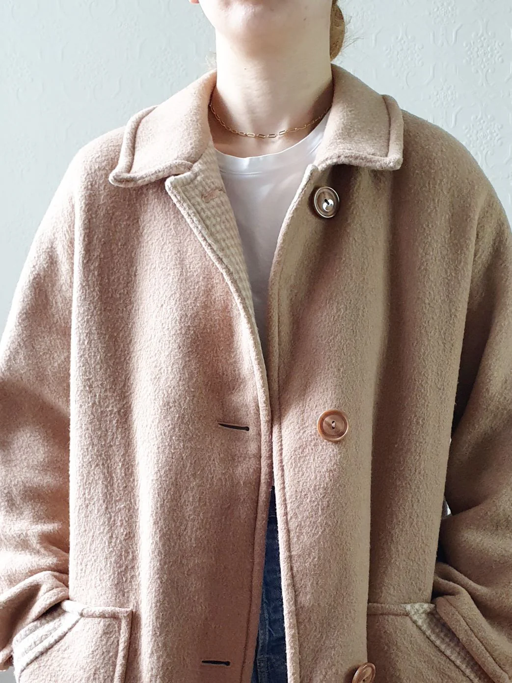 Vintage Wool Blend Lightweight Short Camel Coat with - M - Image 13