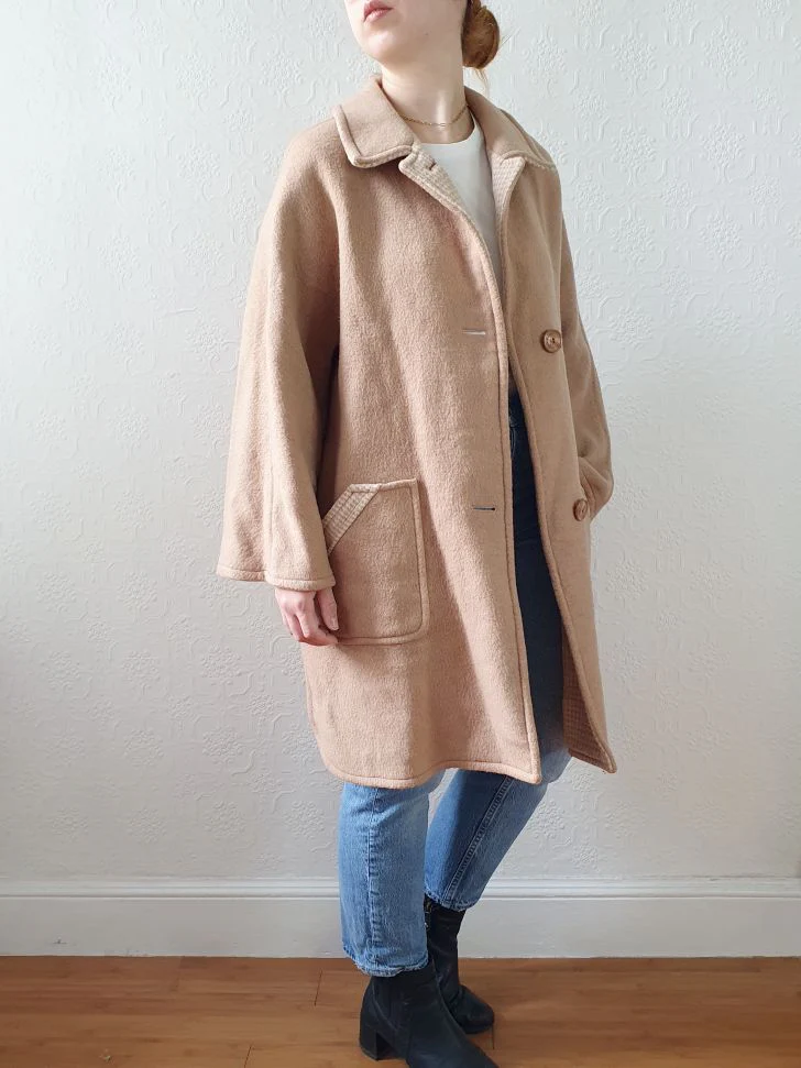 Vintage Wool Blend Lightweight Short Camel Coat with - M - Image 2