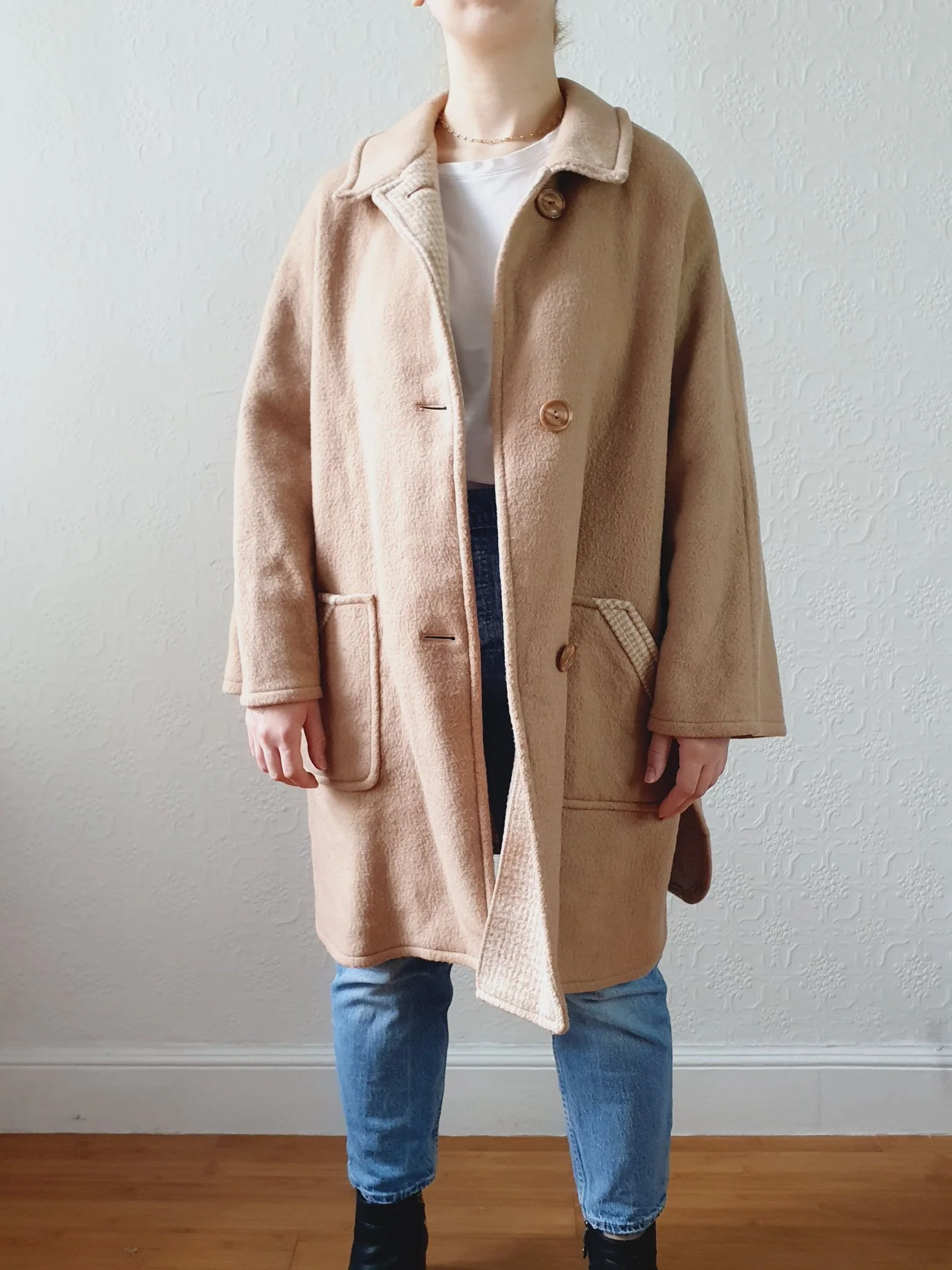 Vintage Wool Blend Lightweight Short Camel Coat with - M - Image 6