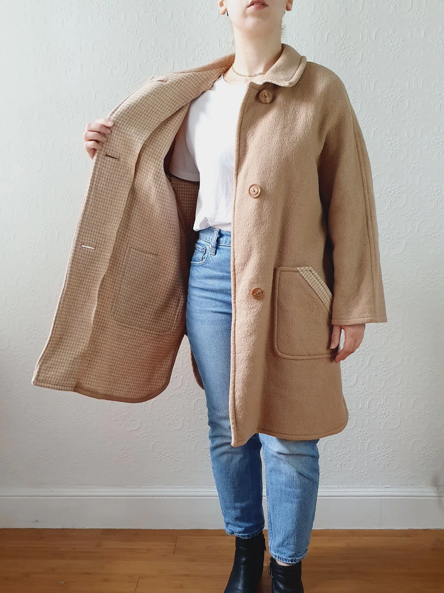 Vintage Wool Blend Lightweight Short Camel Coat with - M - Image 9