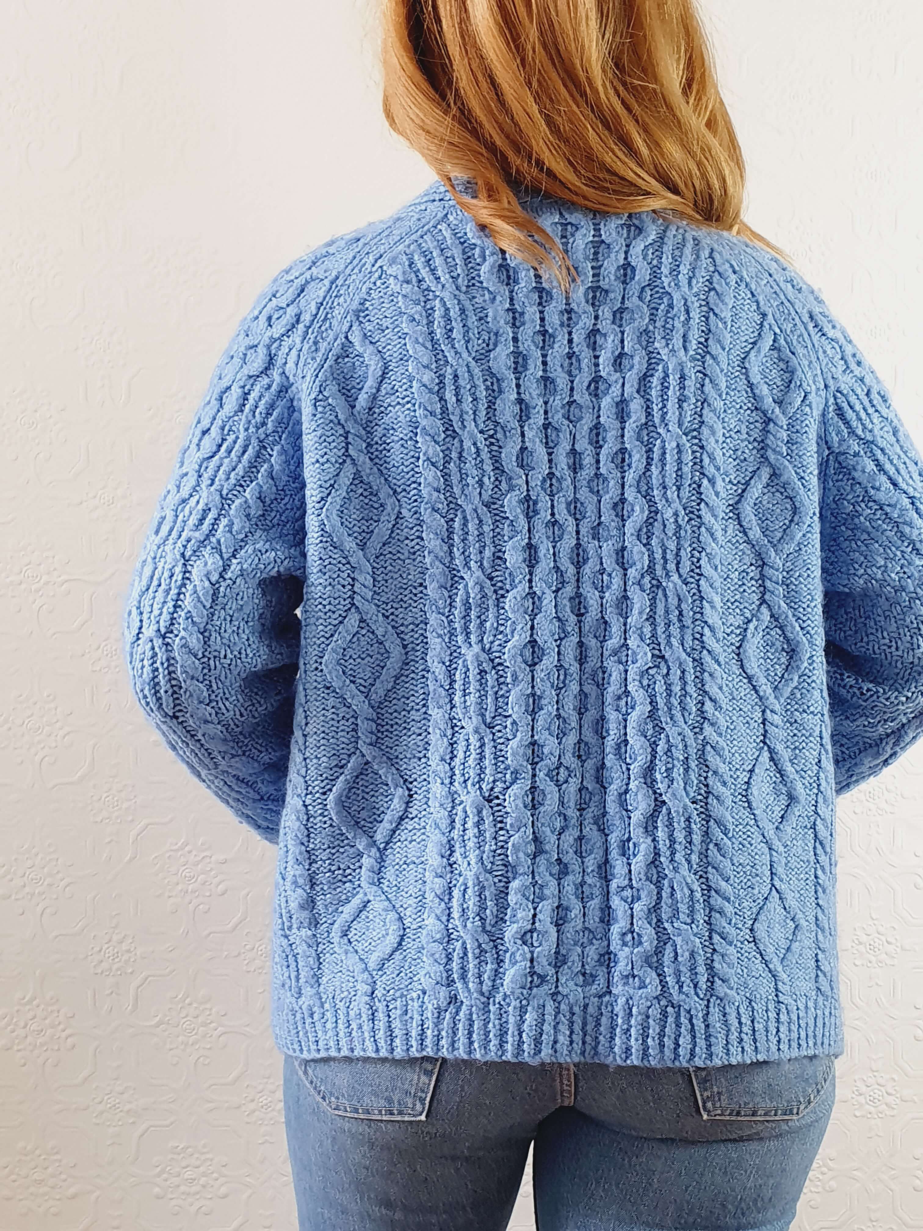 Vintage Wool Handknitted Blue Aran Cardigan - S/M/L - Image 5