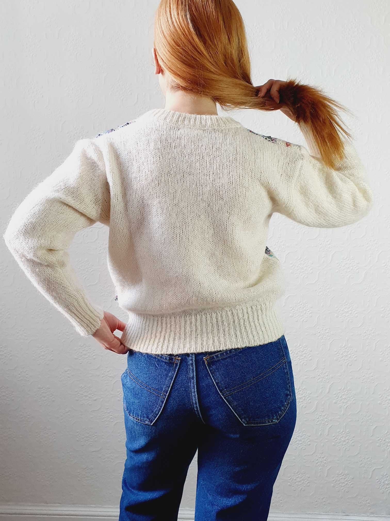 Vintage Wool & Mohair Cream Checked Jumper - S - Image 7