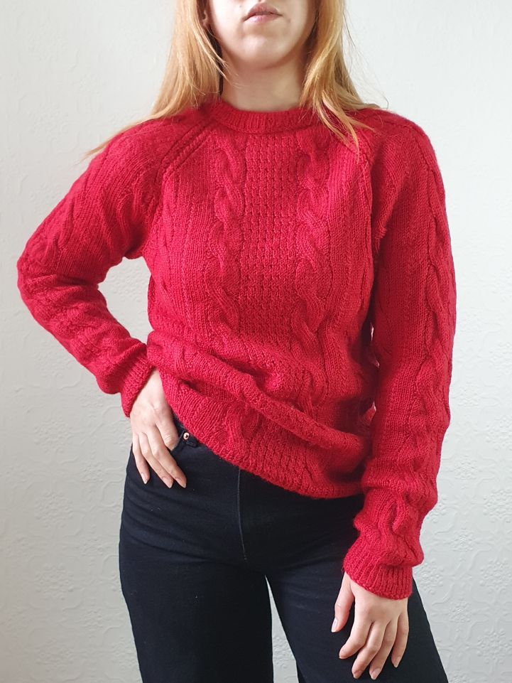 Vintage Wool Red Cable Knit Aran Style Jumper - S/M - Image 10