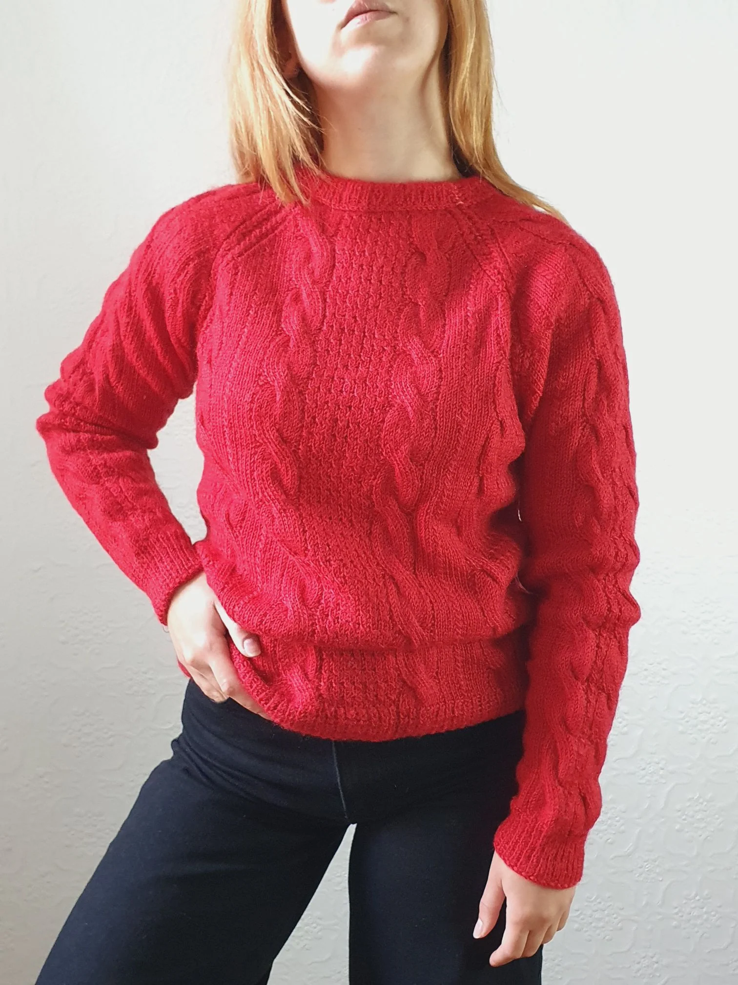 Vintage Wool Red Cable Knit Aran Style Jumper - S/M - Image 2