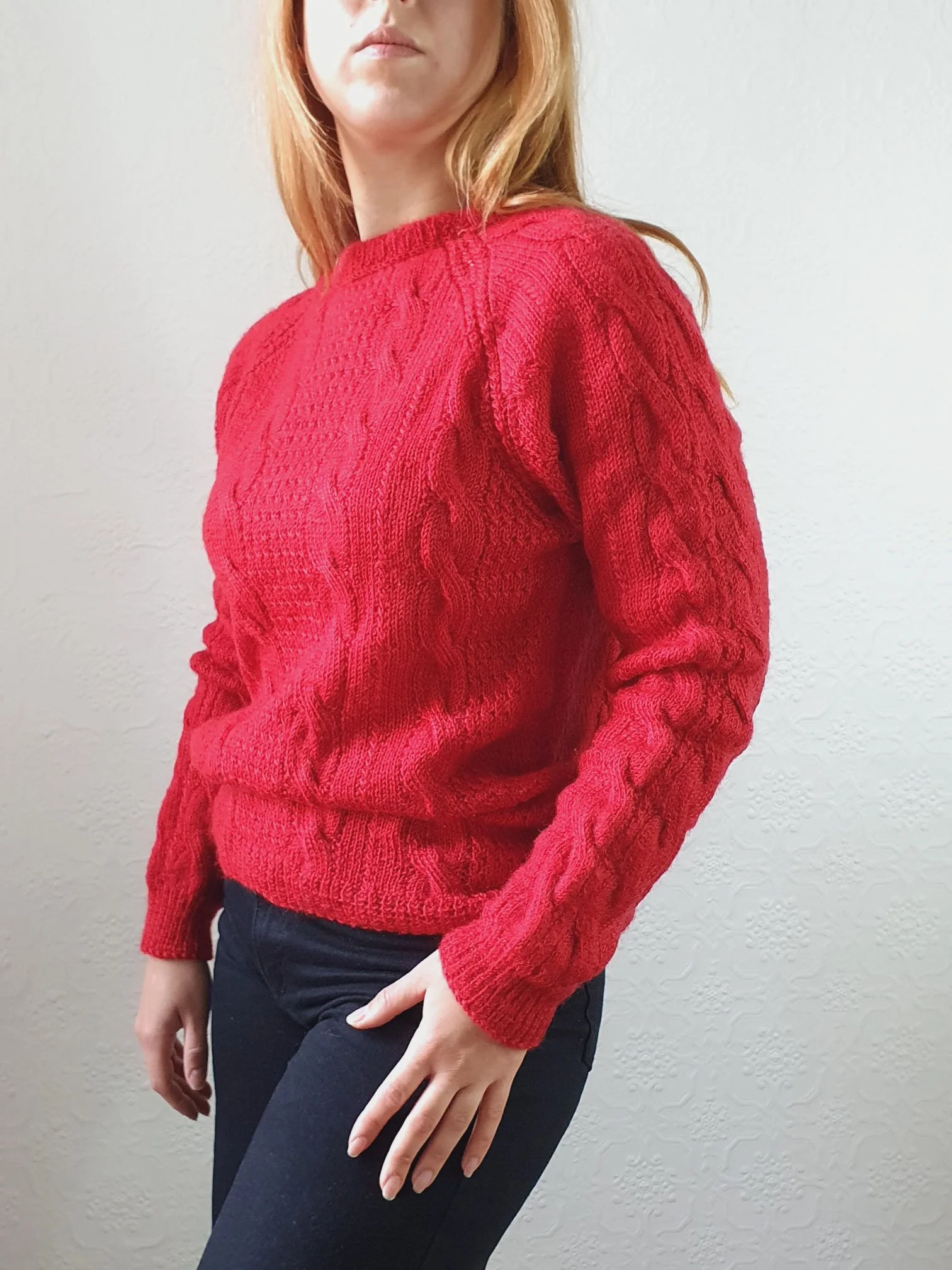 Vintage Wool Red Cable Knit Aran Style Jumper - S/M - Image 3