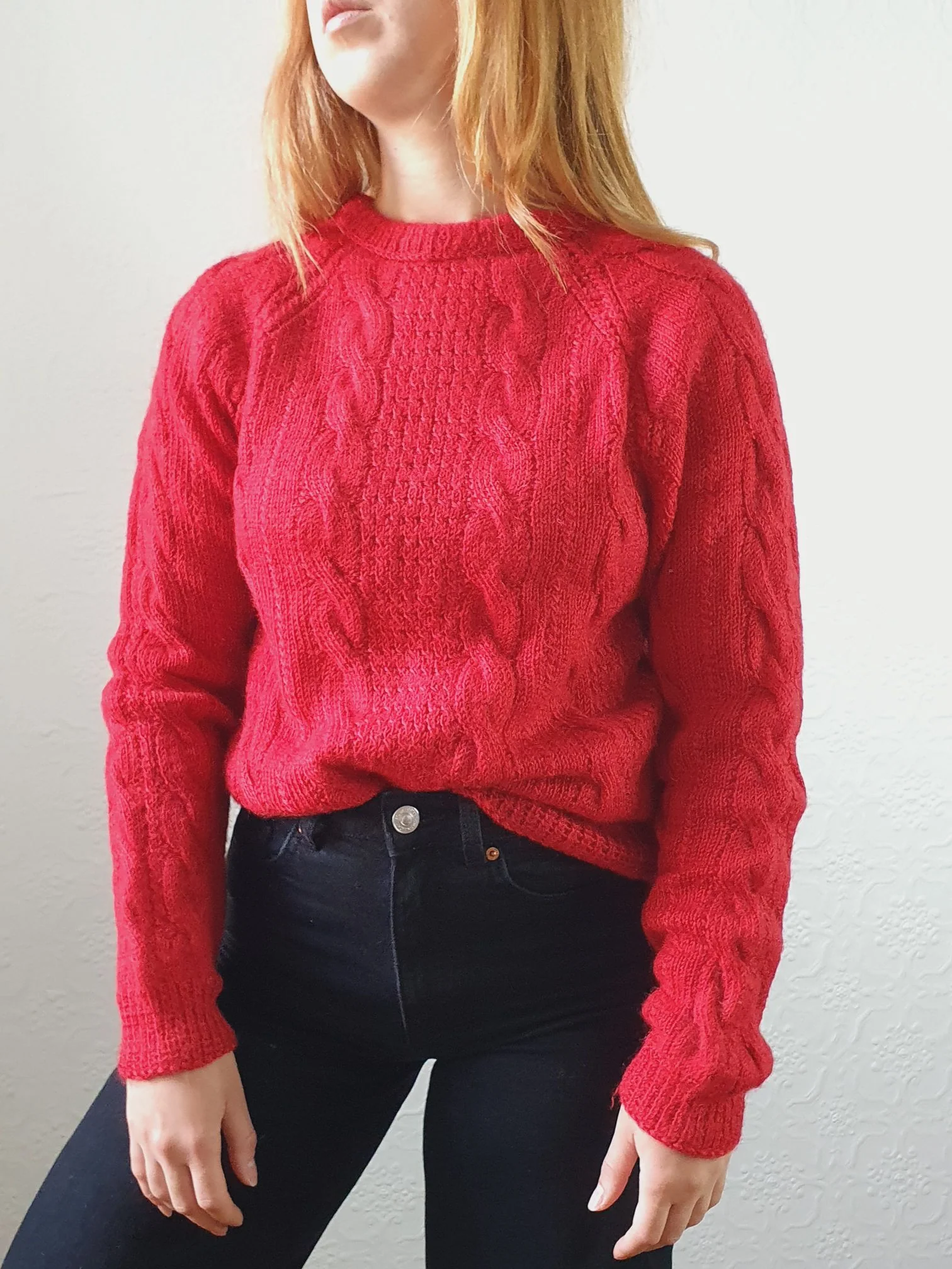 Vintage Wool Red Cable Knit Aran Style Jumper - S/M - Image 4