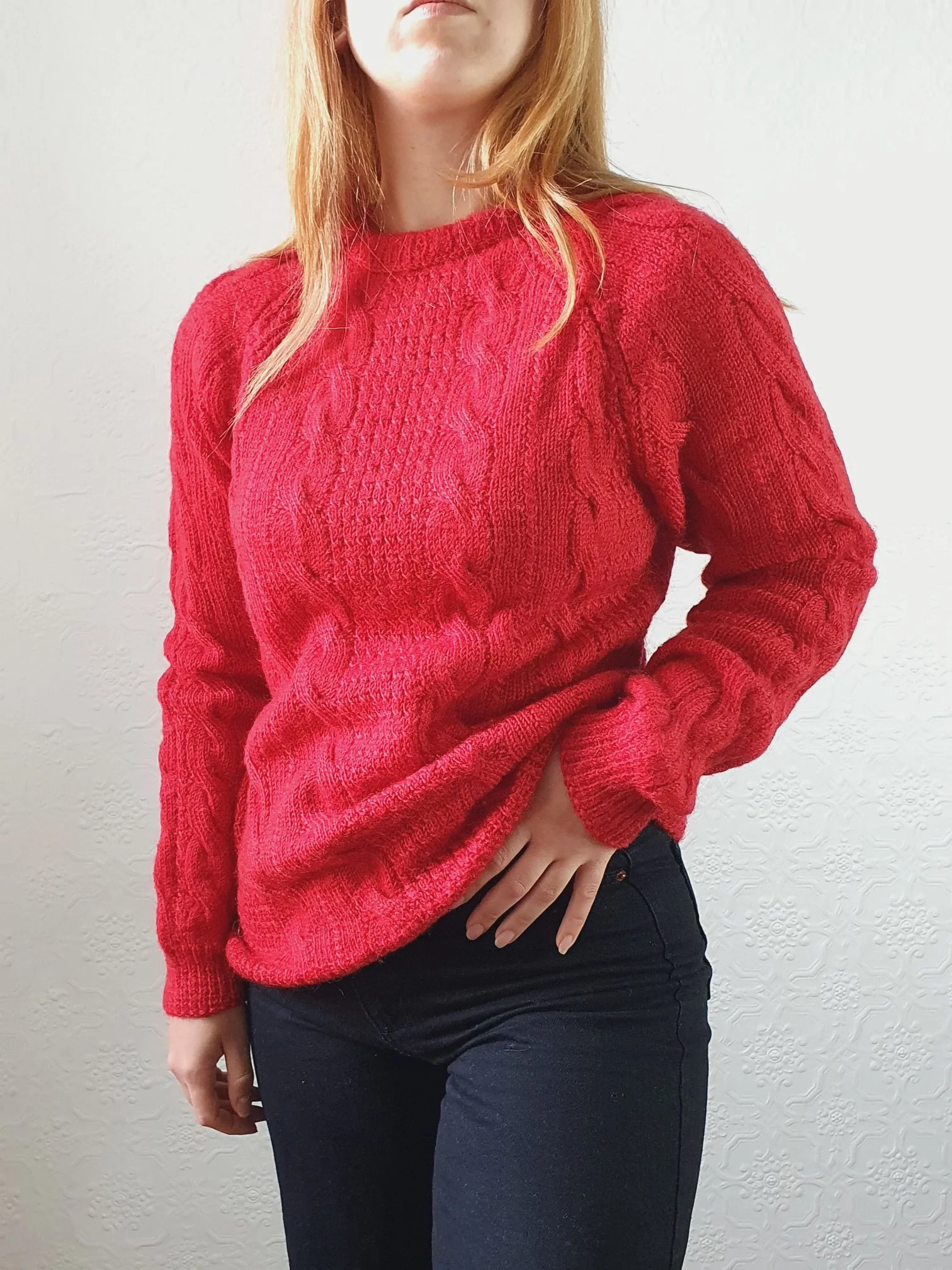 Vintage Wool Red Cable Knit Aran Style Jumper - S/M - Image 6