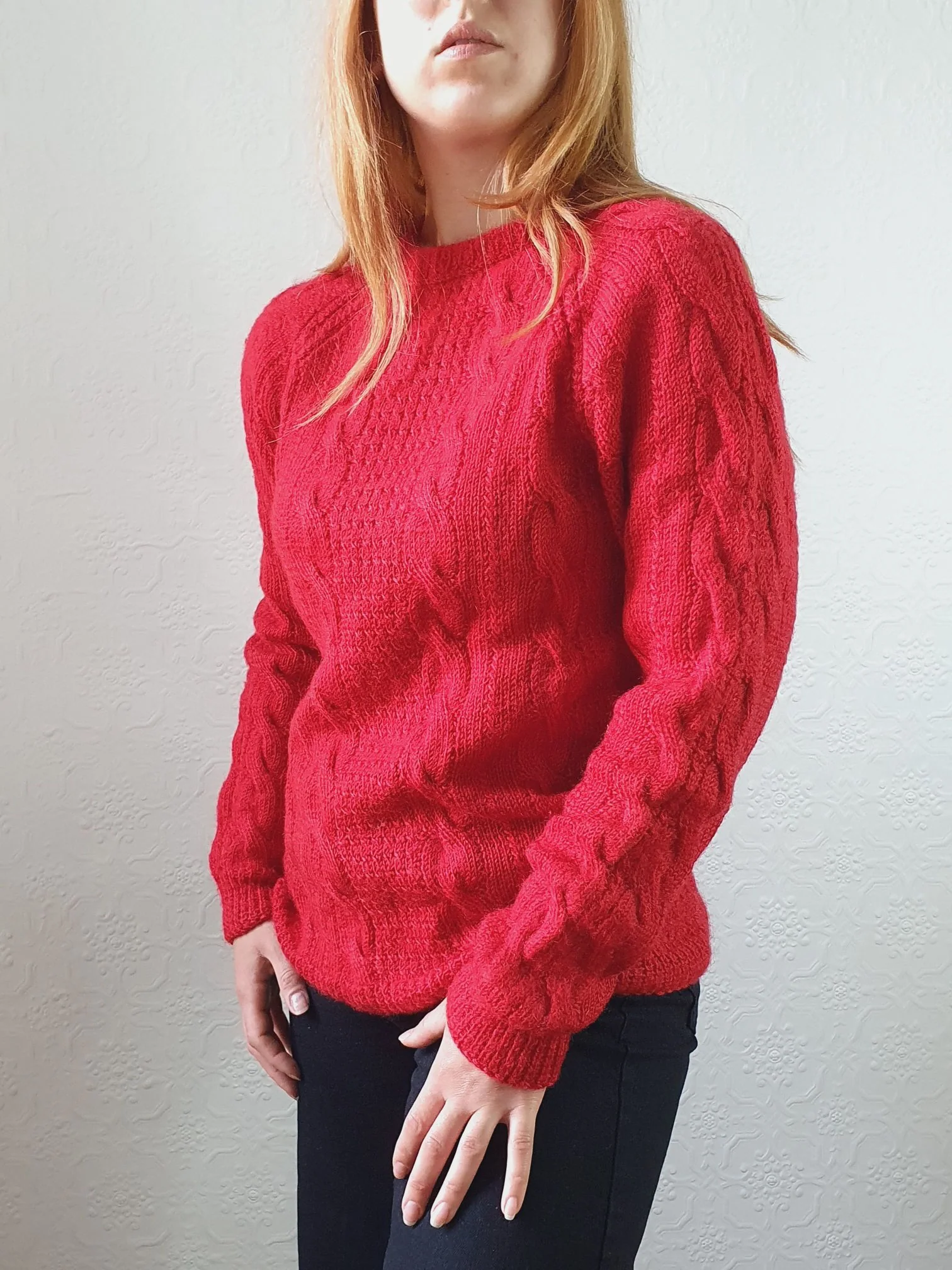 Vintage Wool Red Cable Knit Aran Style Jumper - S/M - Image 7
