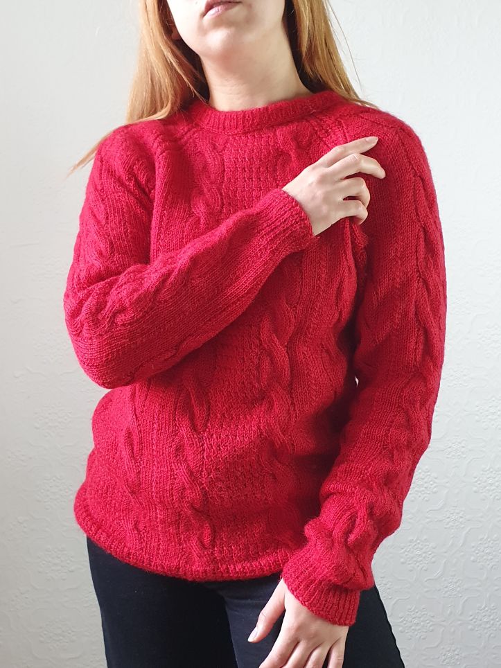 Vintage Wool Red Cable Knit Aran Style Jumper - S/M - Image 8