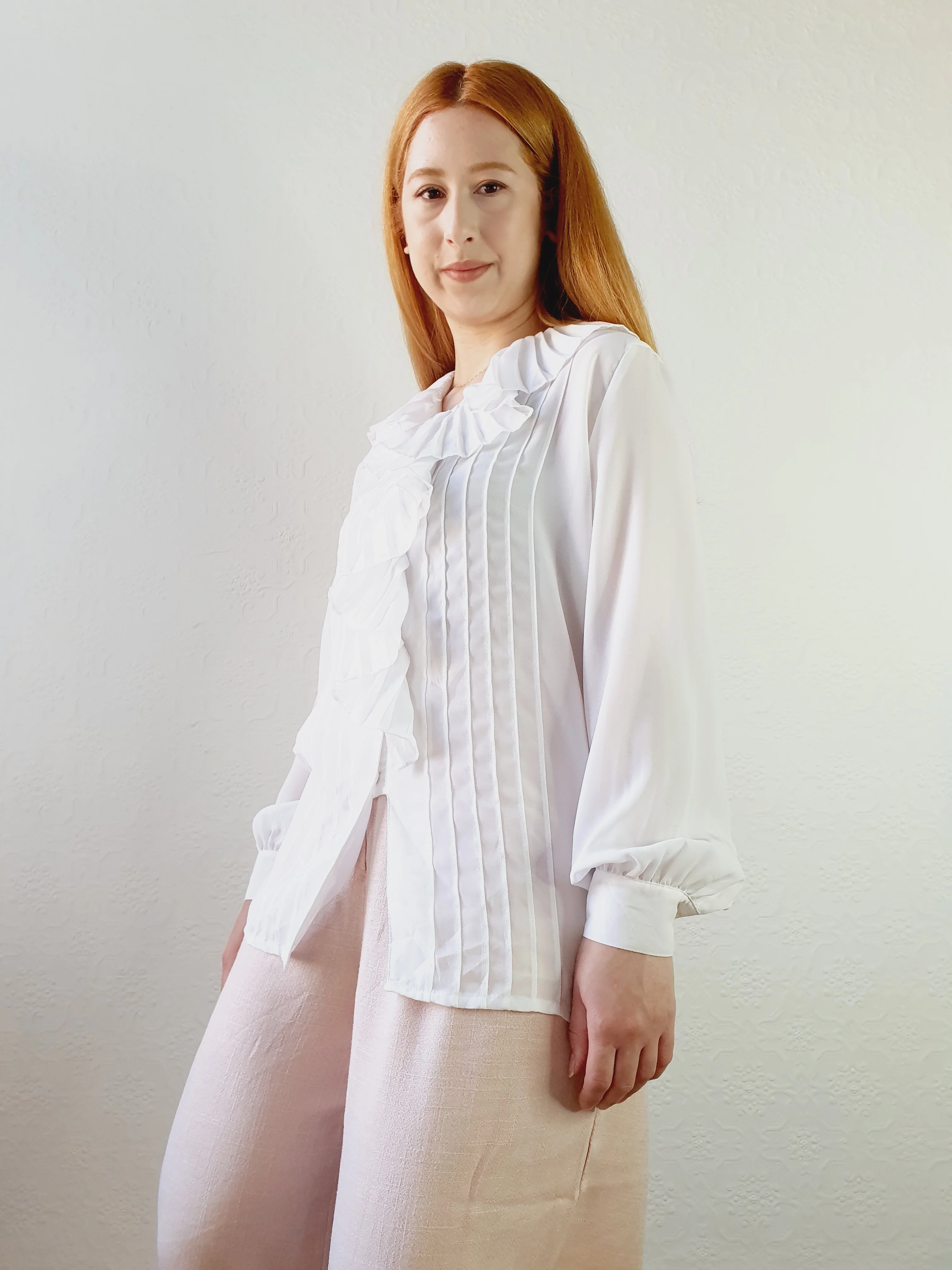 White Blouse With Ruffled Collar - L - Image 3