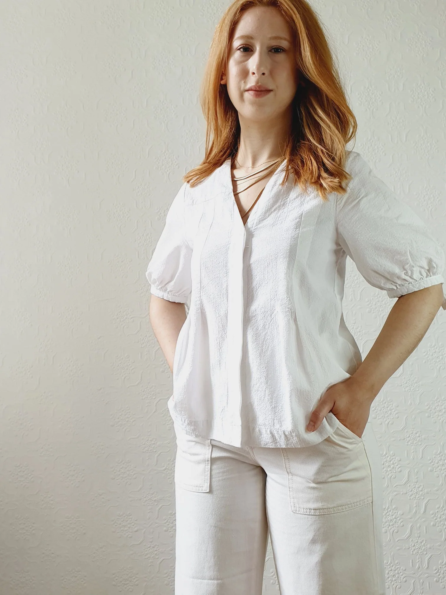 White Puff Sleeve Cotton Blouse - S - Image 2